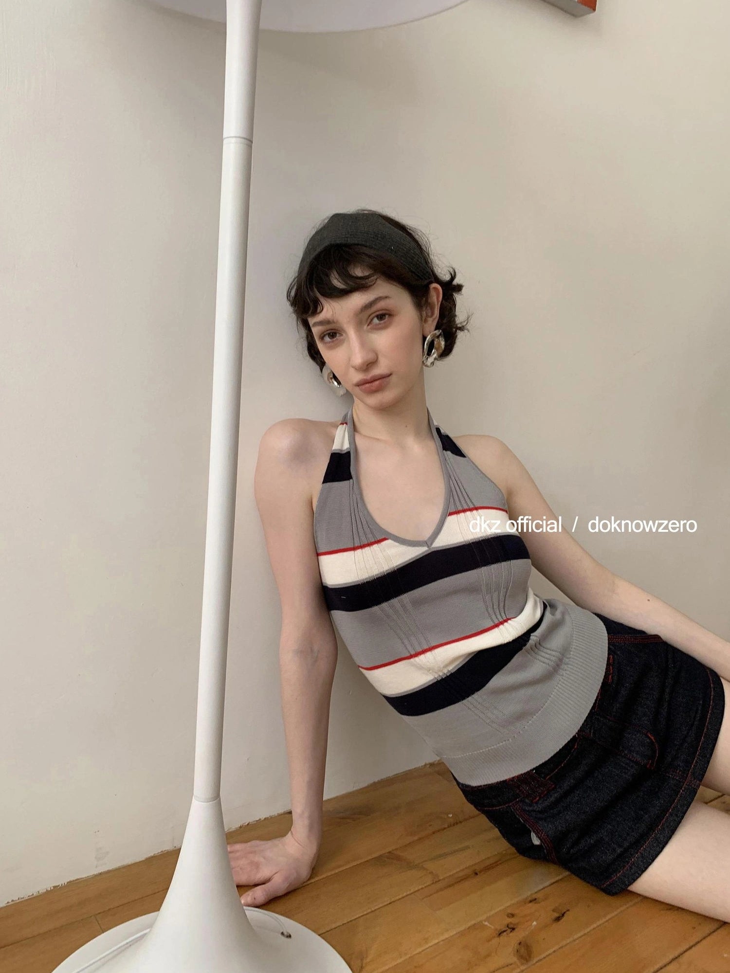 DKZ OFFICIAL Rayon Wool Blend Striped Halter Top