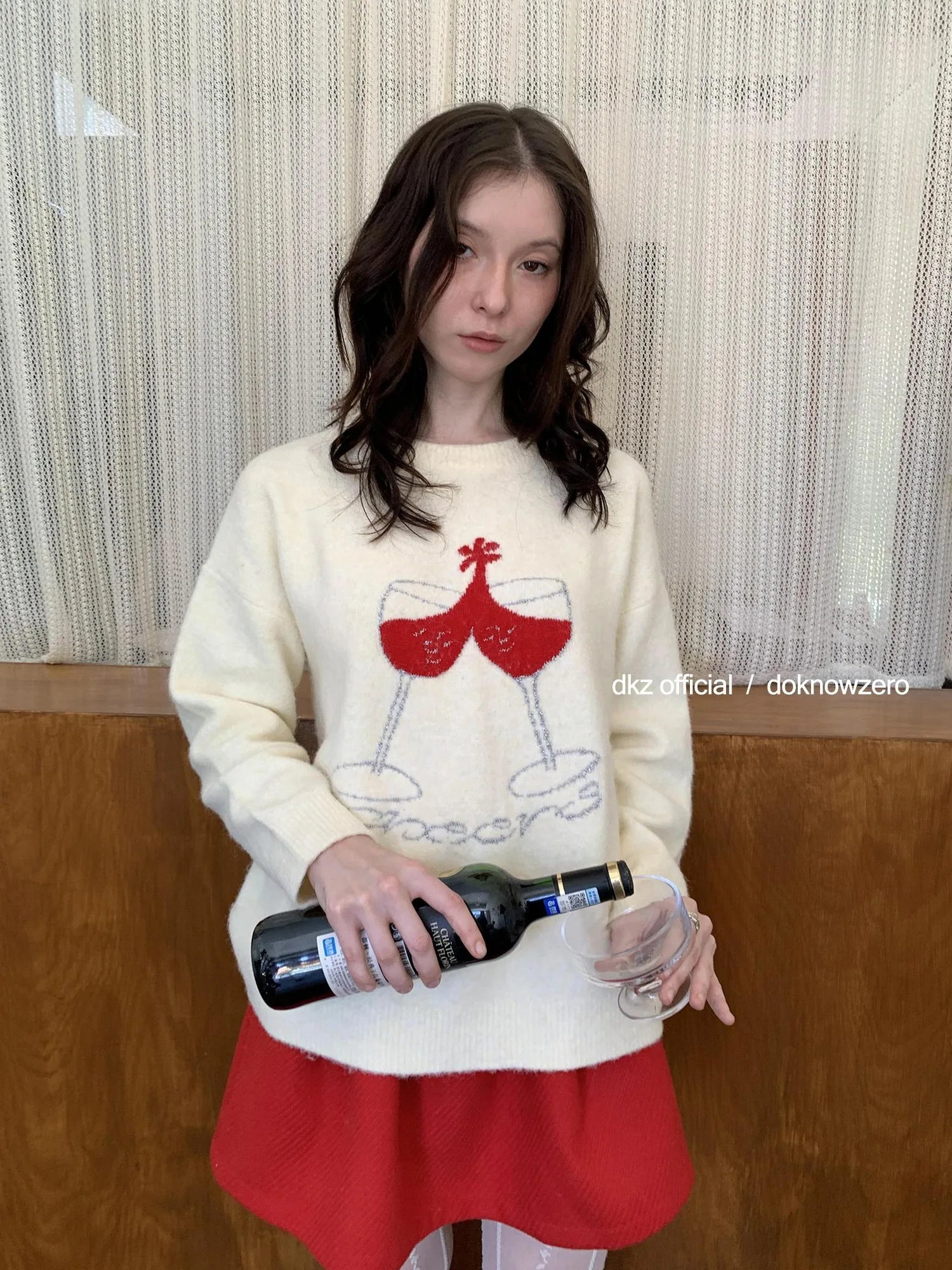 DKZ OFFICIAL Red Elastic Waist Flared A Line Skirt