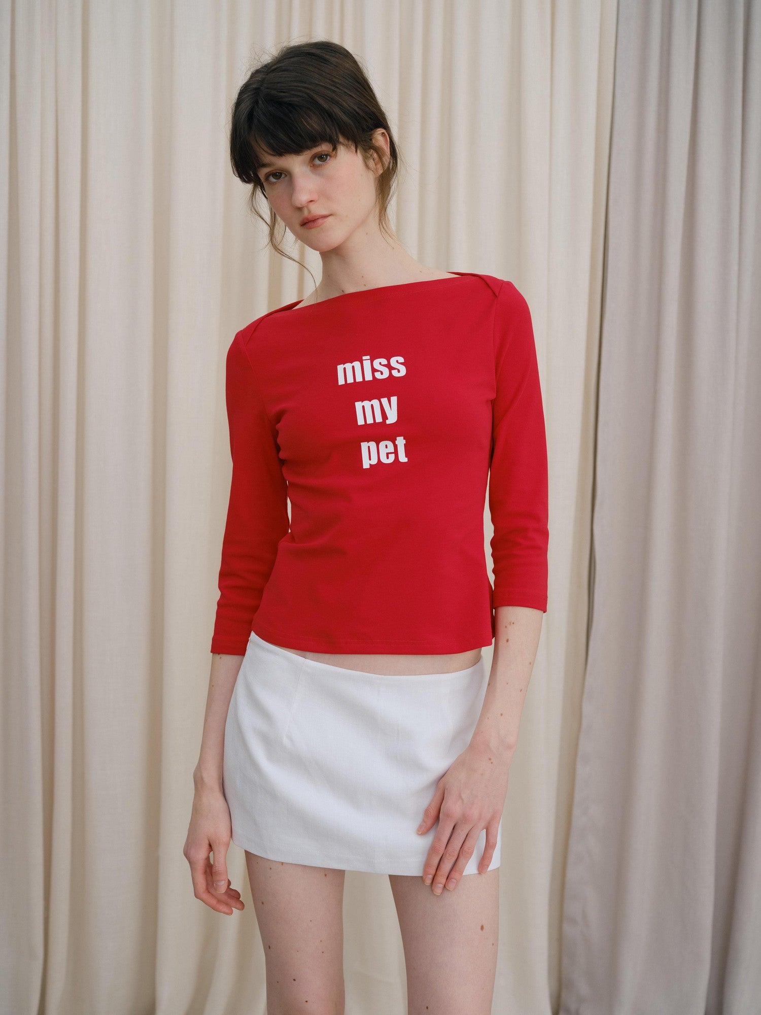 DKZ OFFICIAL Red Slogan Print Boat Neck Women&