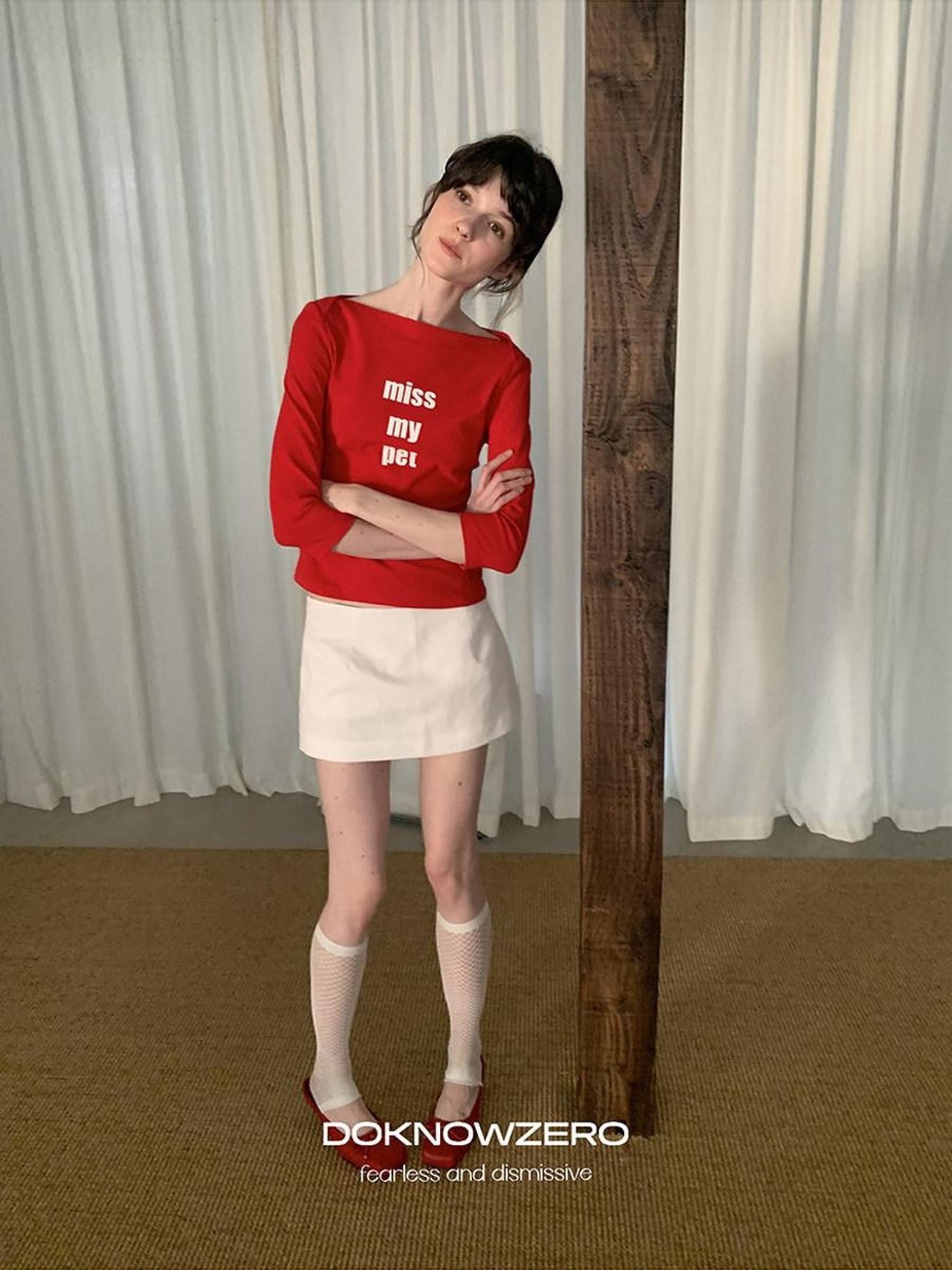 DKZ OFFICIAL Red Slogan Print Boat Neck Women&