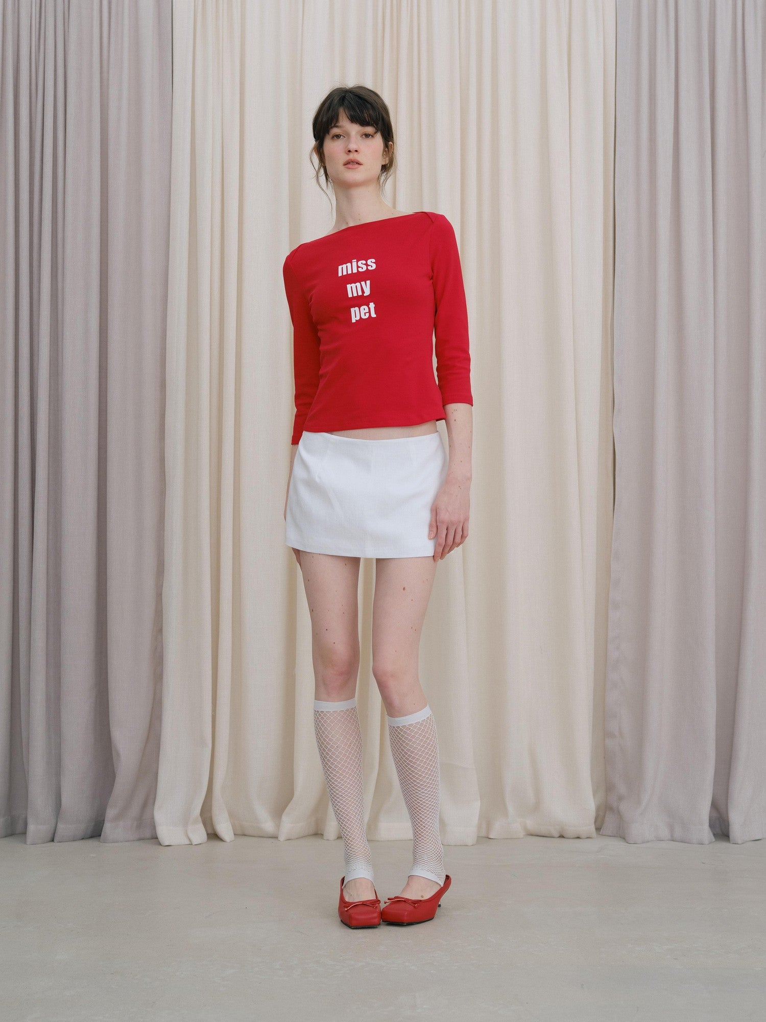 DKZ OFFICIAL Red Slogan Print Boat Neck Women&