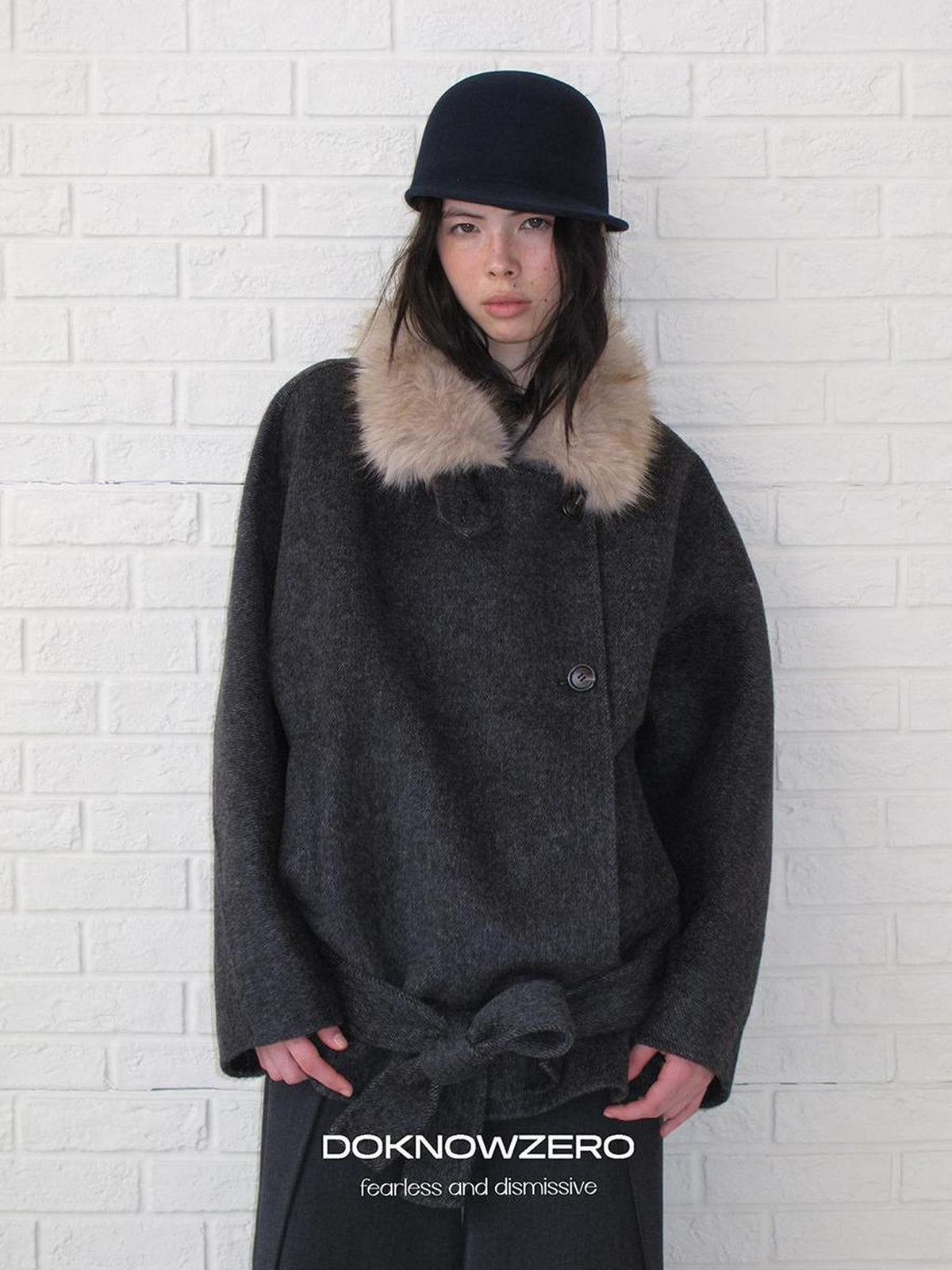DKZ OFFICIAL Removable Fur Collar Double Faced Women&