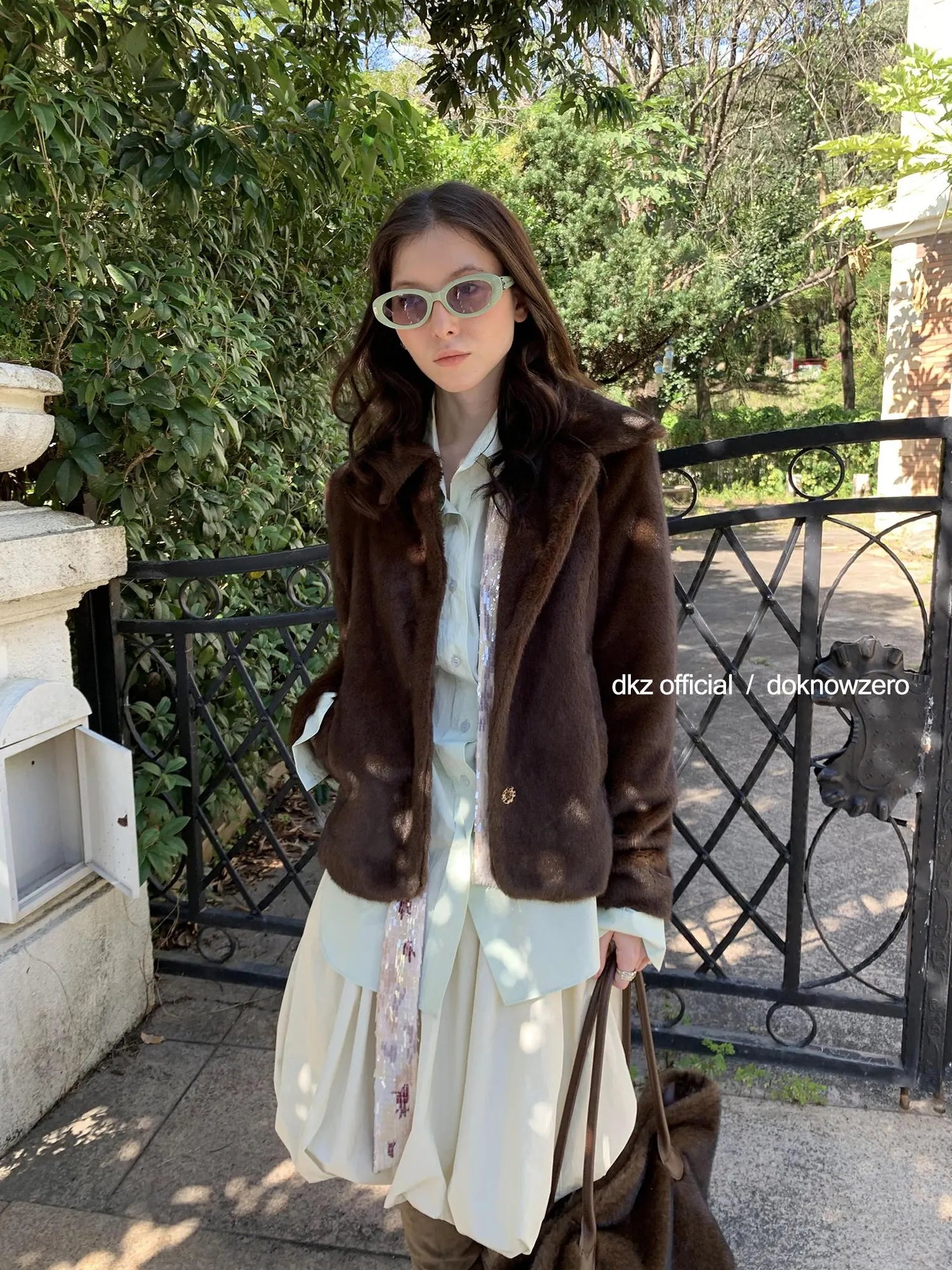 DKZ OFFICIAL Retro Brown Fuzzy Wool Blazer Women Winter Tweed Jacket