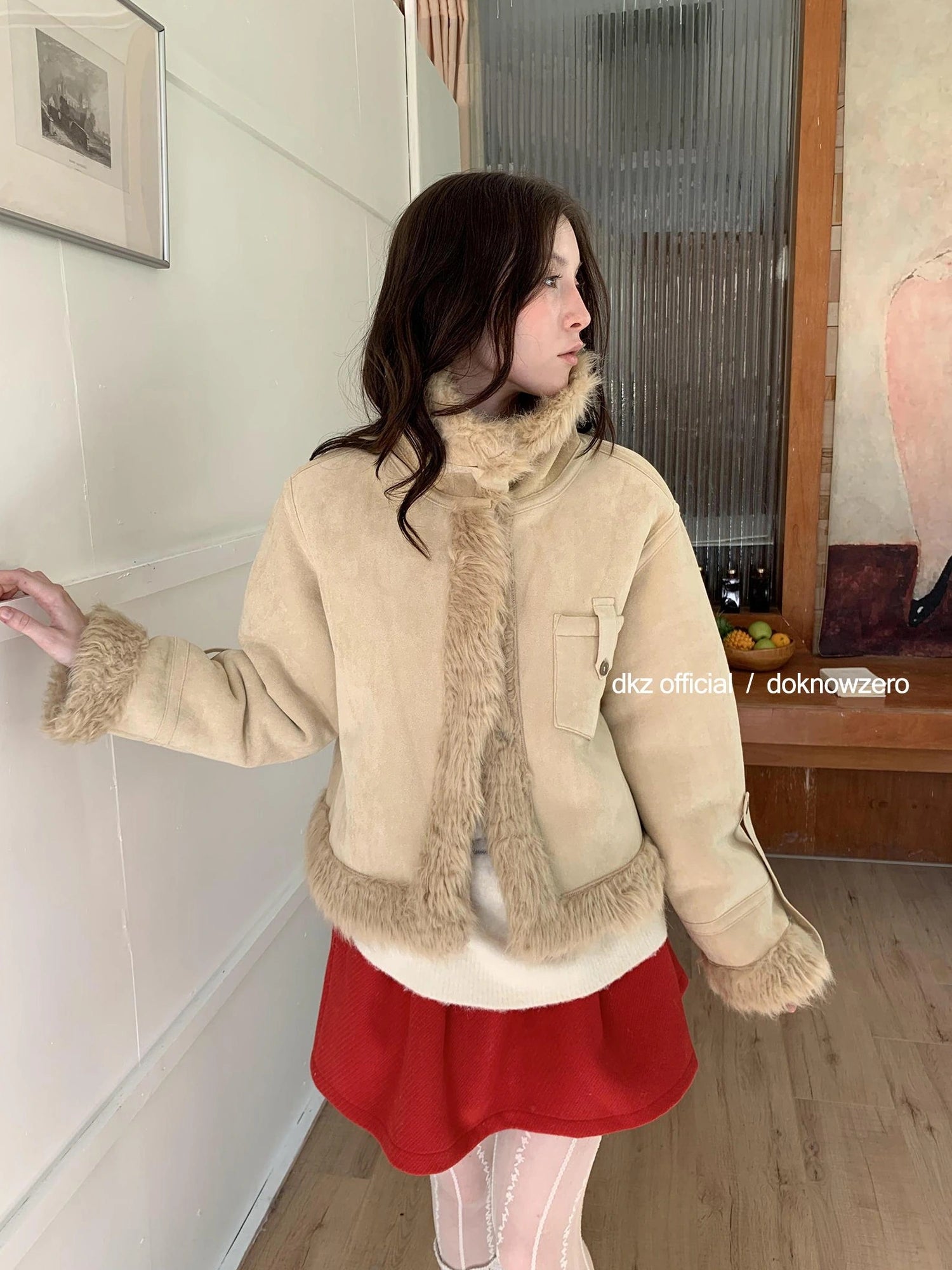 DKZ OFFICIAL Retro Faux Fur Collar Winter Jacket For Women