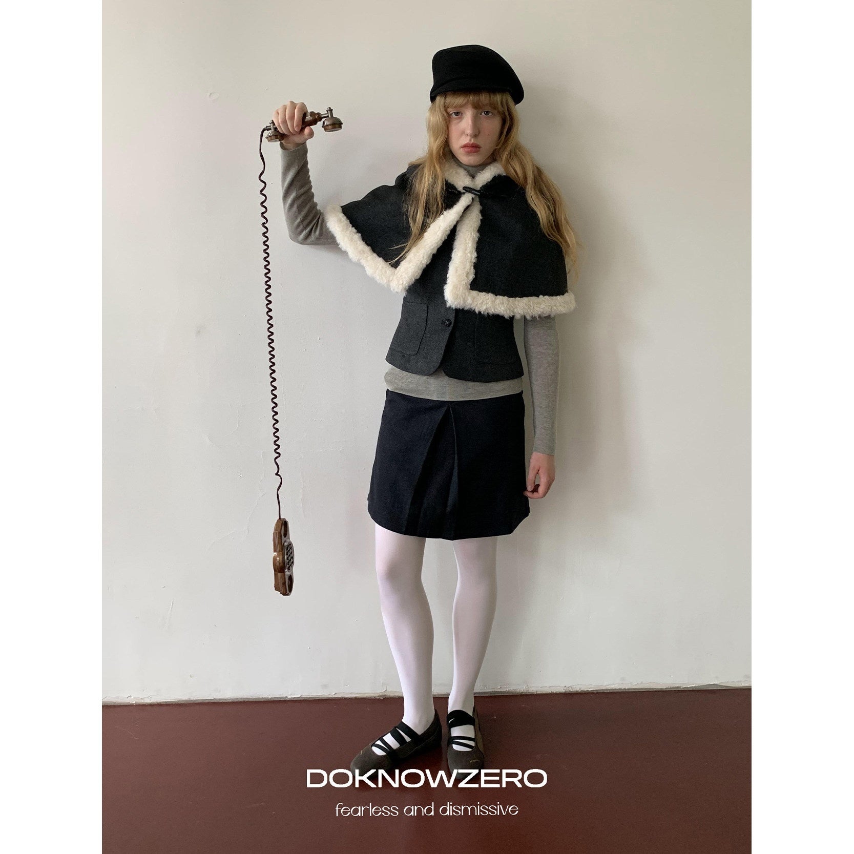 DKZ_OFFICIAL_Retro_Frayed_Hem_Padded_Cape_Style_Women&