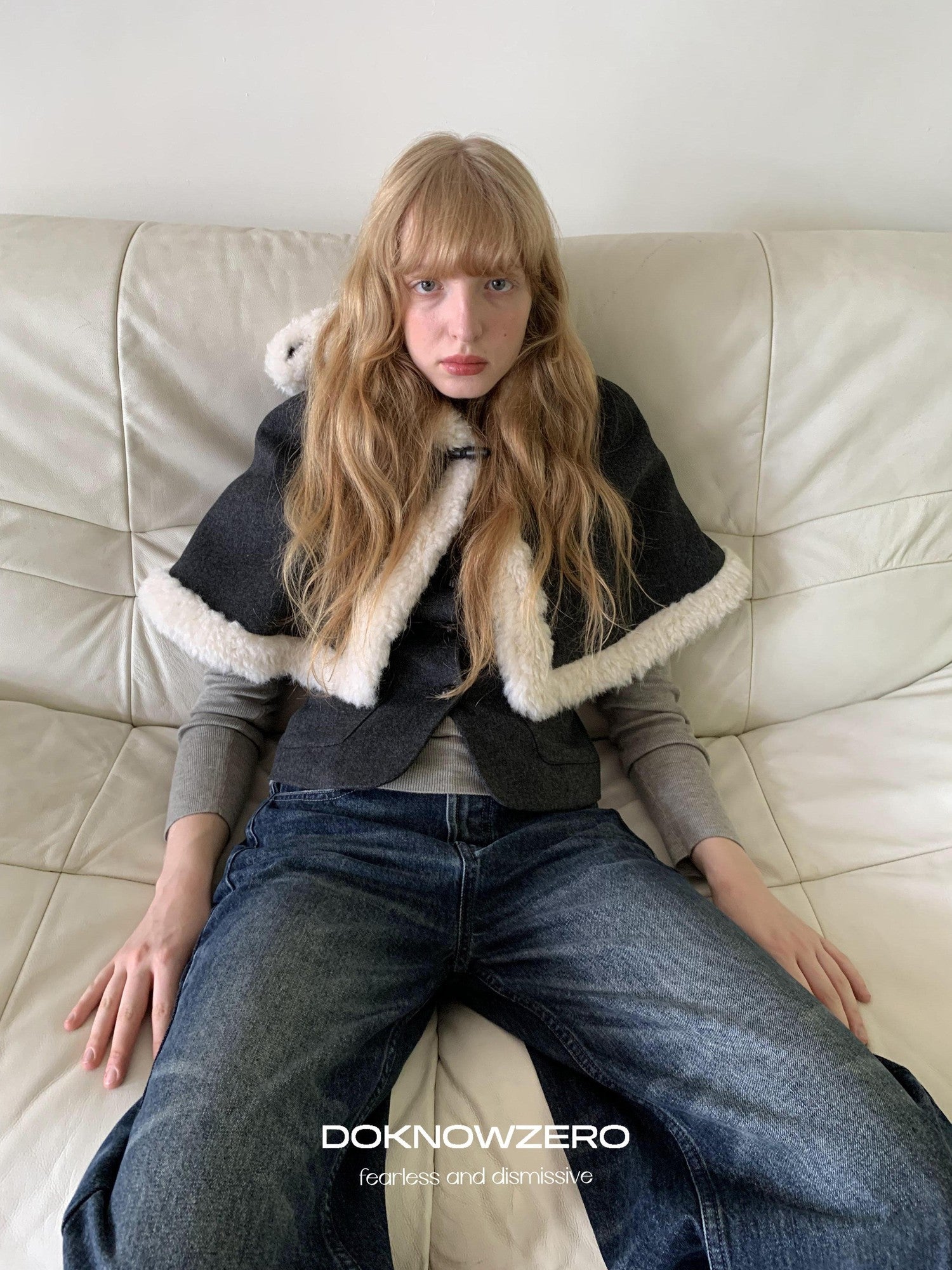 DKZ OFFICIAL Retro Frayed Hem Padded Cape Style Women&