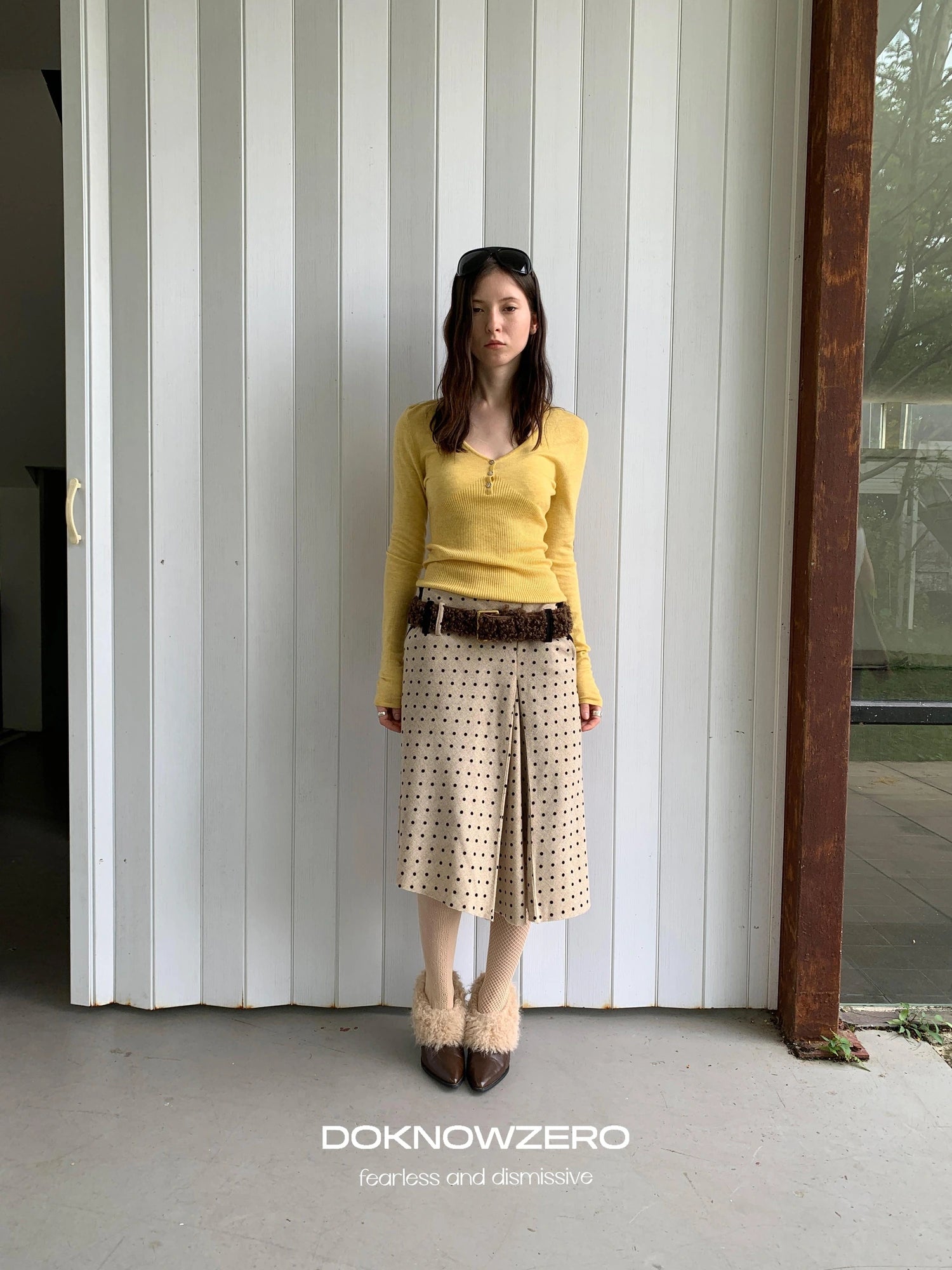 DKZ OFFICIAL Retro Polka Dot Asymmetrical Wool Skirt