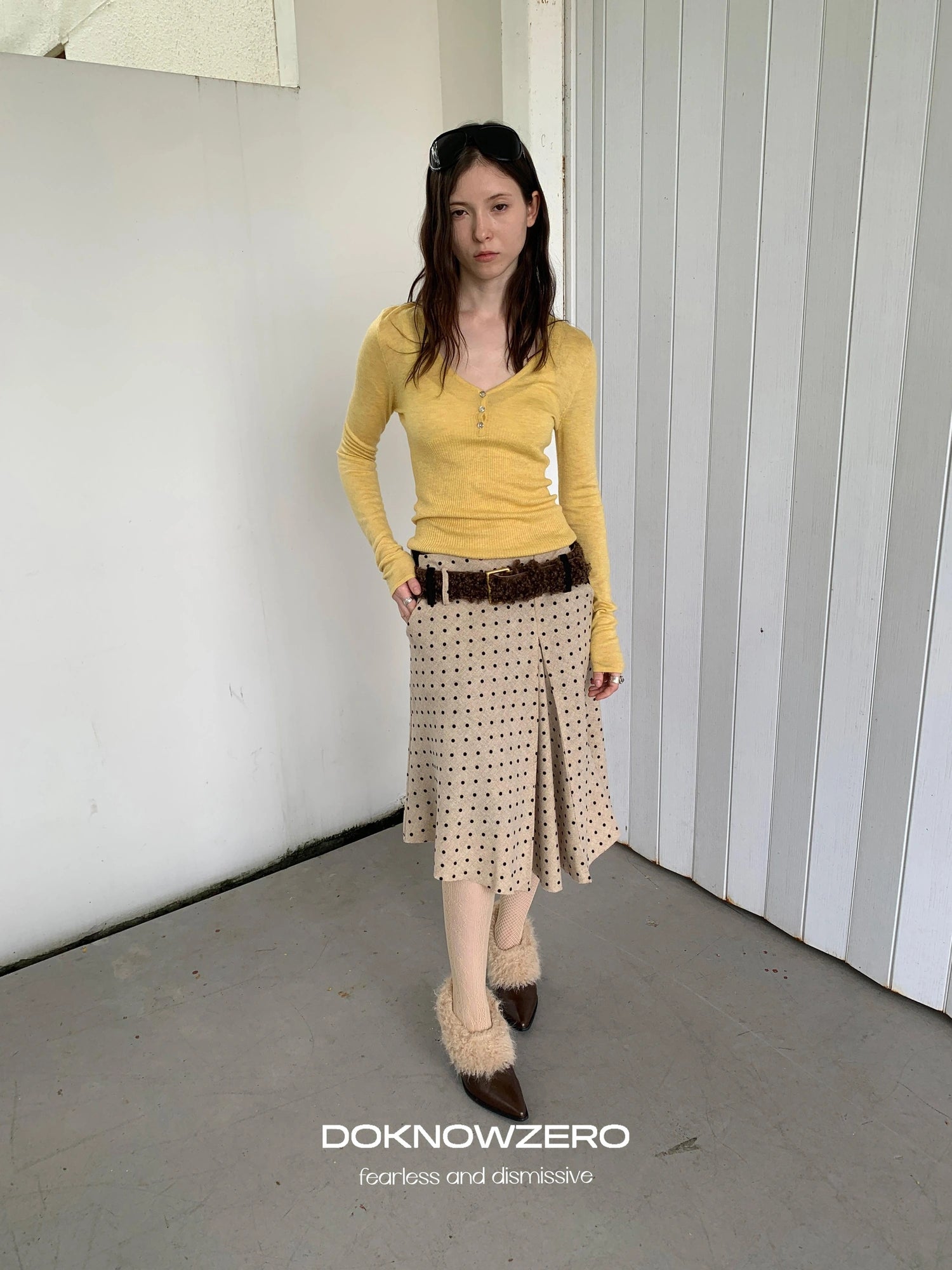 DKZ OFFICIAL Retro Polka Dot Asymmetrical Wool Skirt
