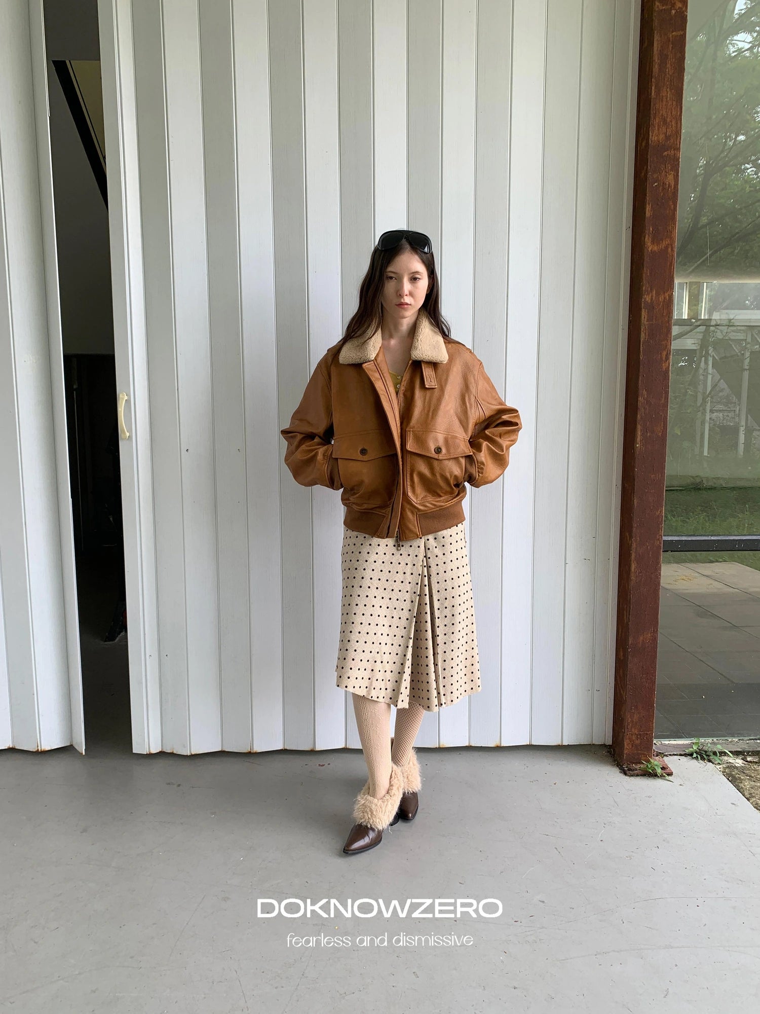 DKZ OFFICIAL Retro Polka Dot Asymmetrical Wool Skirt