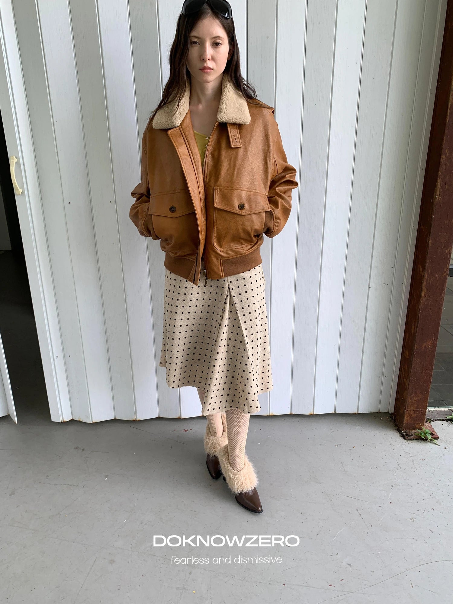 DKZ OFFICIAL Retro Polka Dot Asymmetrical Wool Skirt