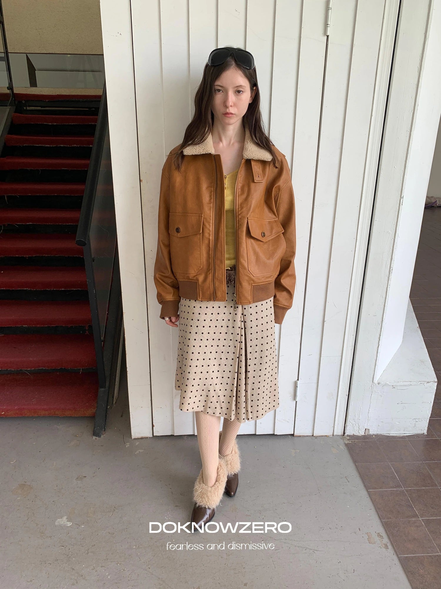 DKZ OFFICIAL Retro Polka Dot Asymmetrical Wool Skirt