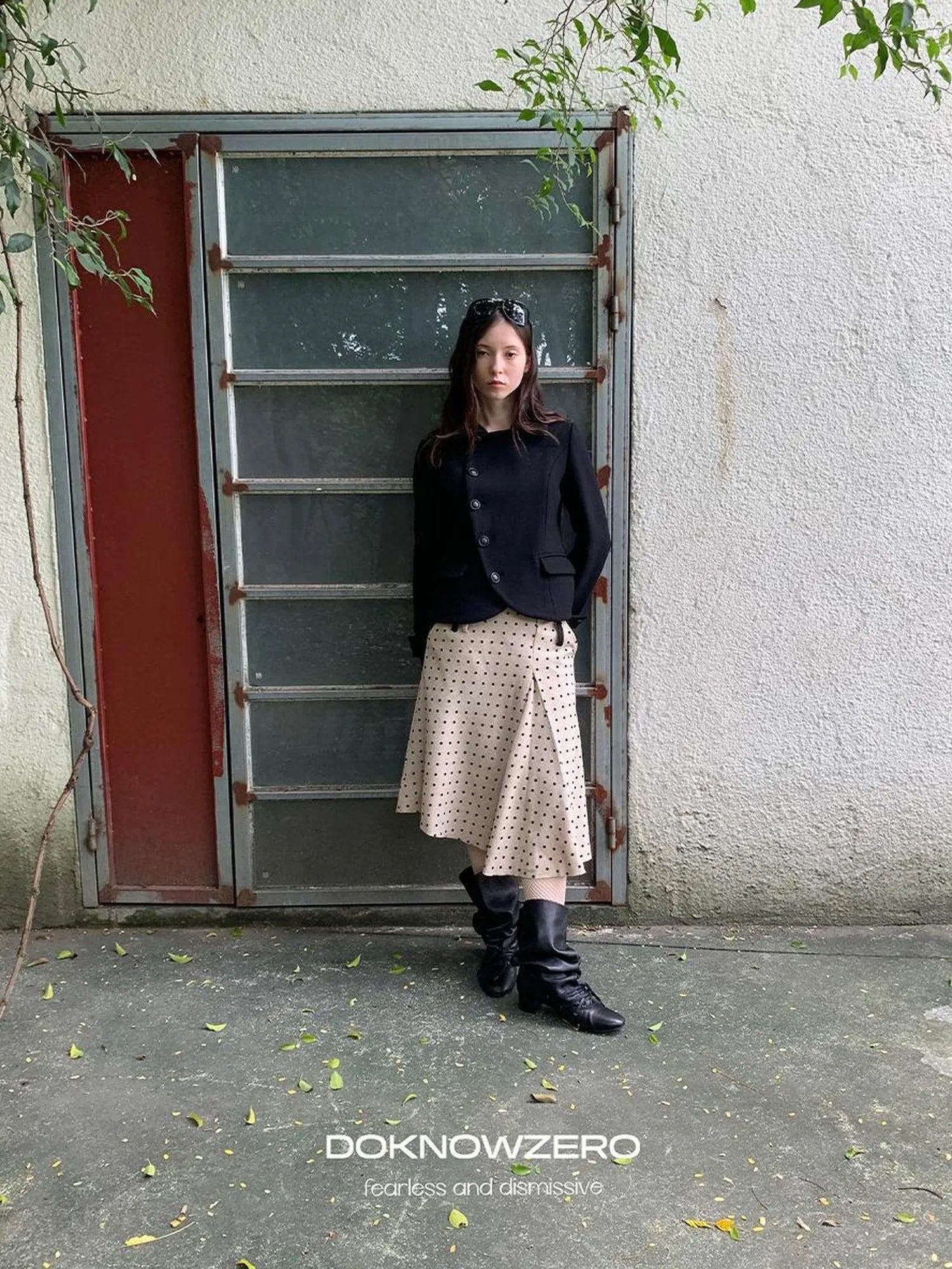 DKZ OFFICIAL Retro Polka Dot Asymmetrical Wool Skirt