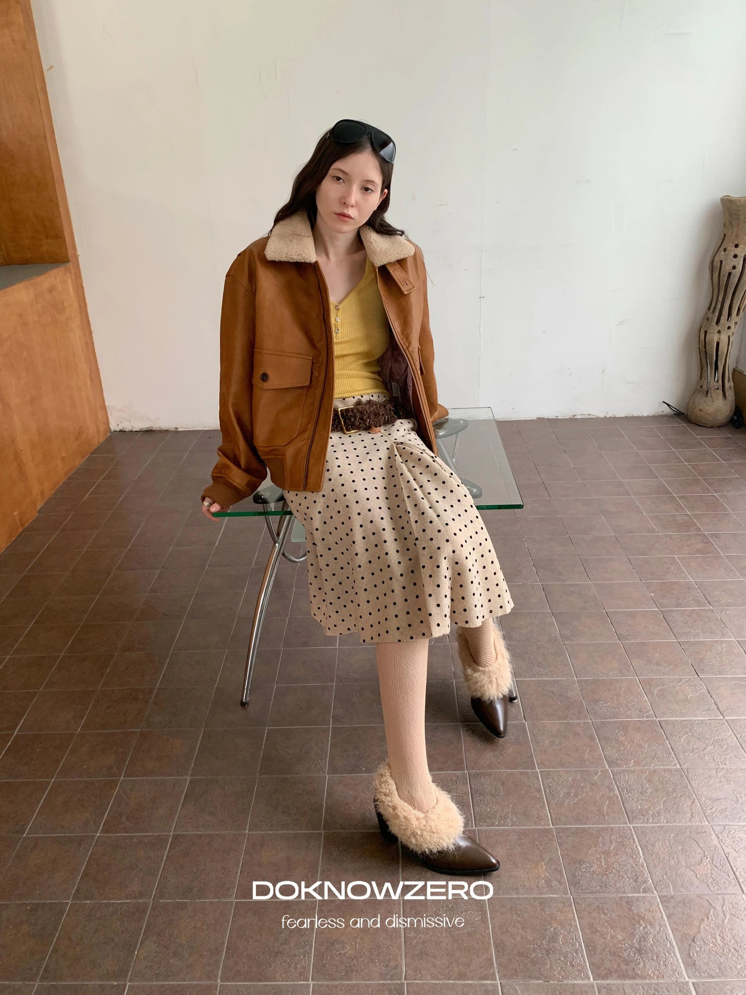 DKZ OFFICIAL Retro Polka Dot Asymmetrical Wool Skirt