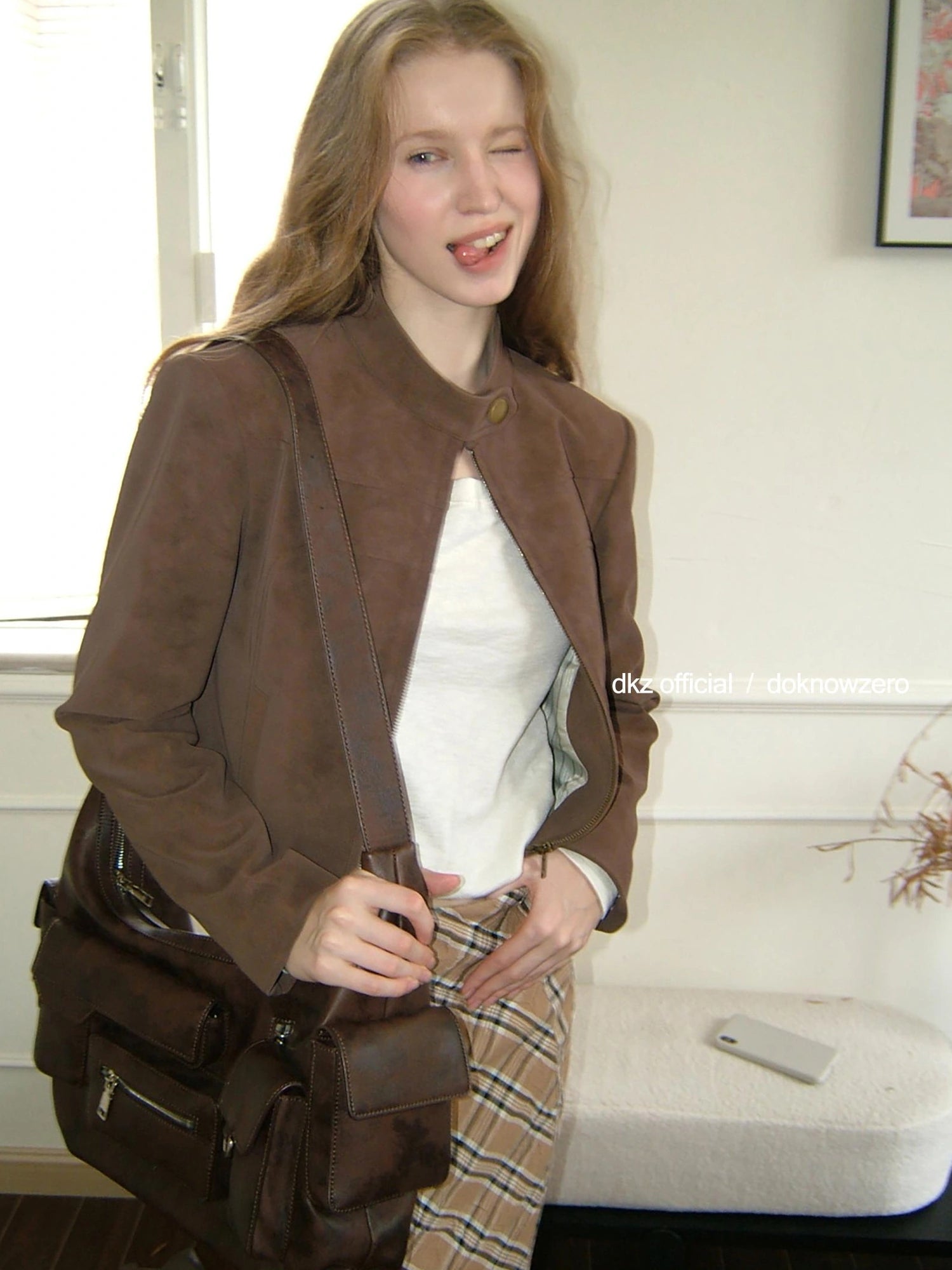 DKZ OFFICIAL Retro Suede Short Jacket And Pleated Skirt Set