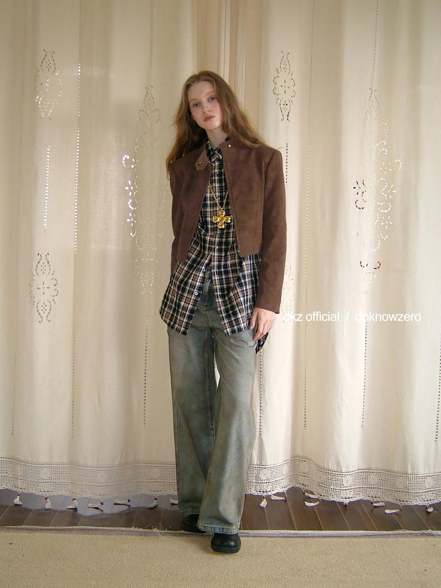 DKZ OFFICIAL Retro Suede Short Jacket And Pleated Skirt Set