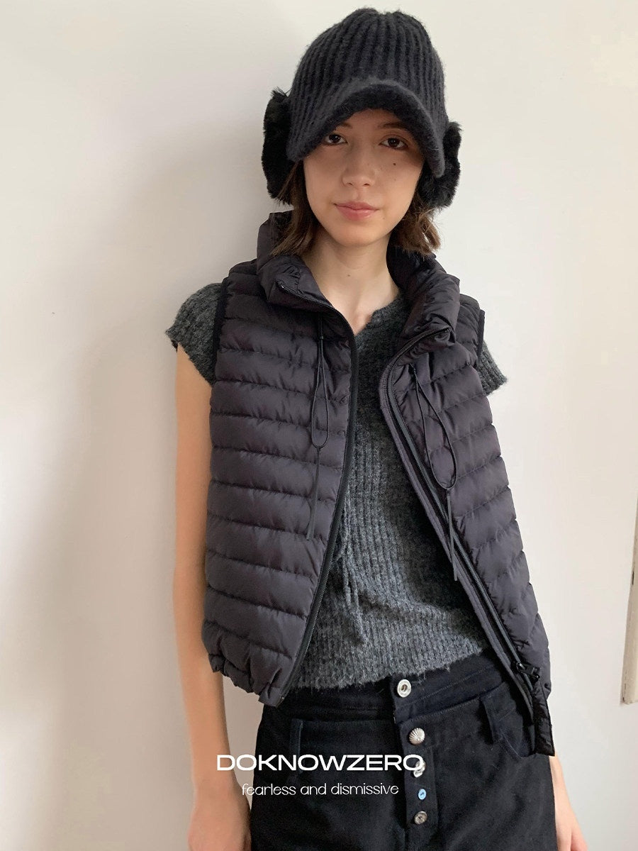 DKZ_OFFICIAL_Ribbed_Quilted_Loose_Fit_Stand_Collar_Zipper_Women&