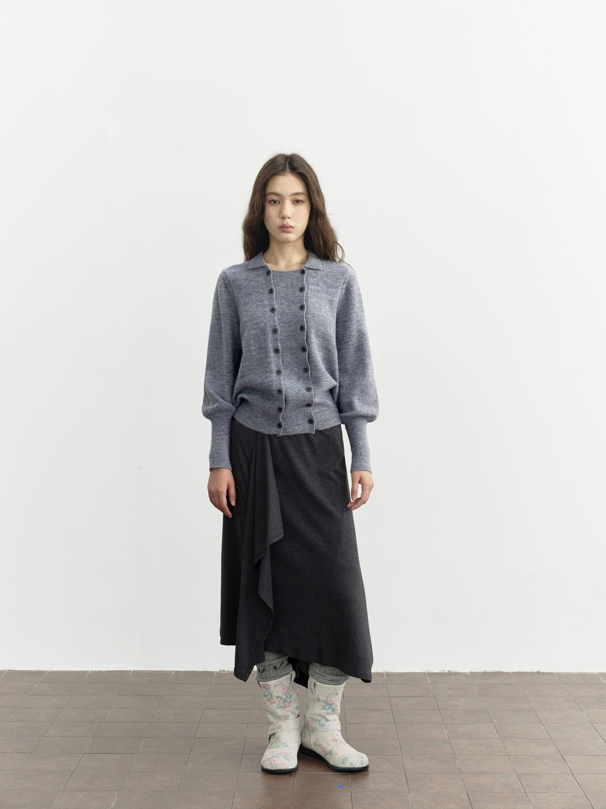 DKZ OFFICIAL Ruffled Asymmetric Patchwork Modal Wool Women&