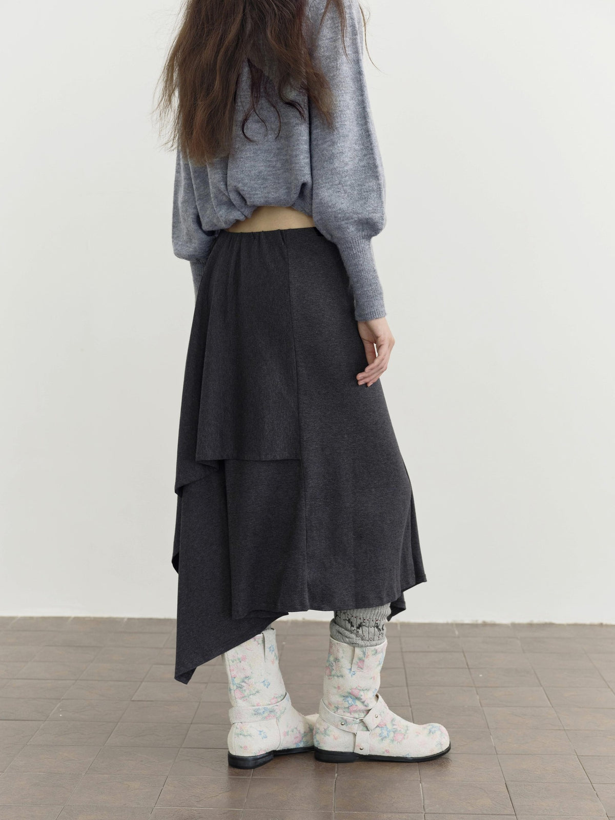 DKZ OFFICIAL Ruffled Asymmetric Patchwork Modal Wool Women&