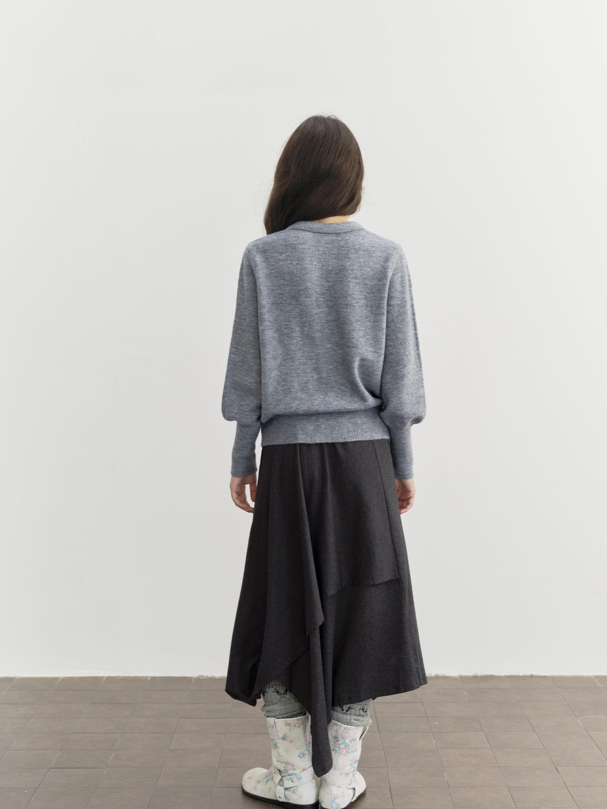 DKZ OFFICIAL Ruffled Asymmetric Patchwork Modal Wool Women&