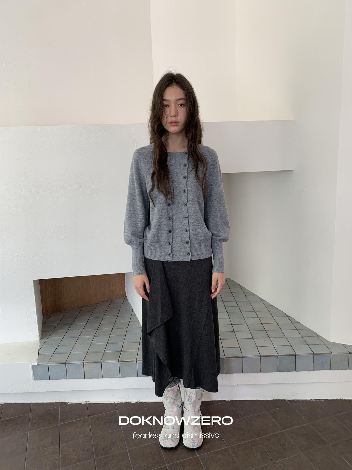 DKZ OFFICIAL Ruffled Asymmetric Patchwork Modal Wool Women&