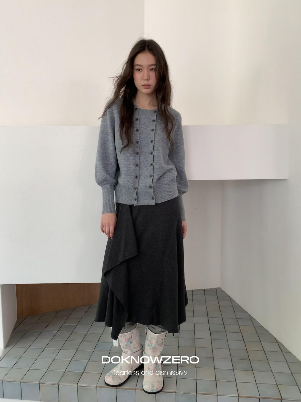DKZ OFFICIAL Ruffled Asymmetric Patchwork Modal Wool Women&
