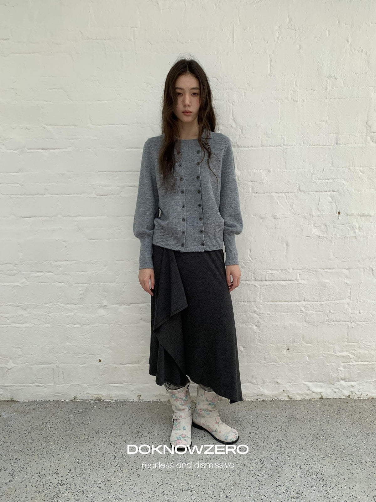 DKZ OFFICIAL Ruffled Asymmetric Patchwork Modal Wool Women&