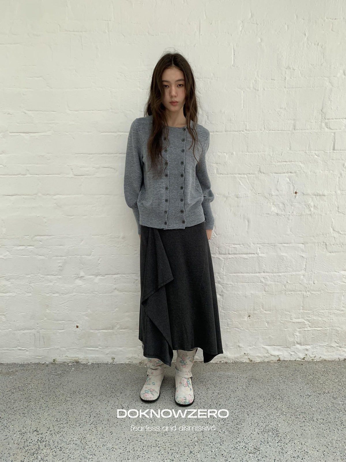 DKZ OFFICIAL Ruffled Asymmetric Patchwork Modal Wool Women&