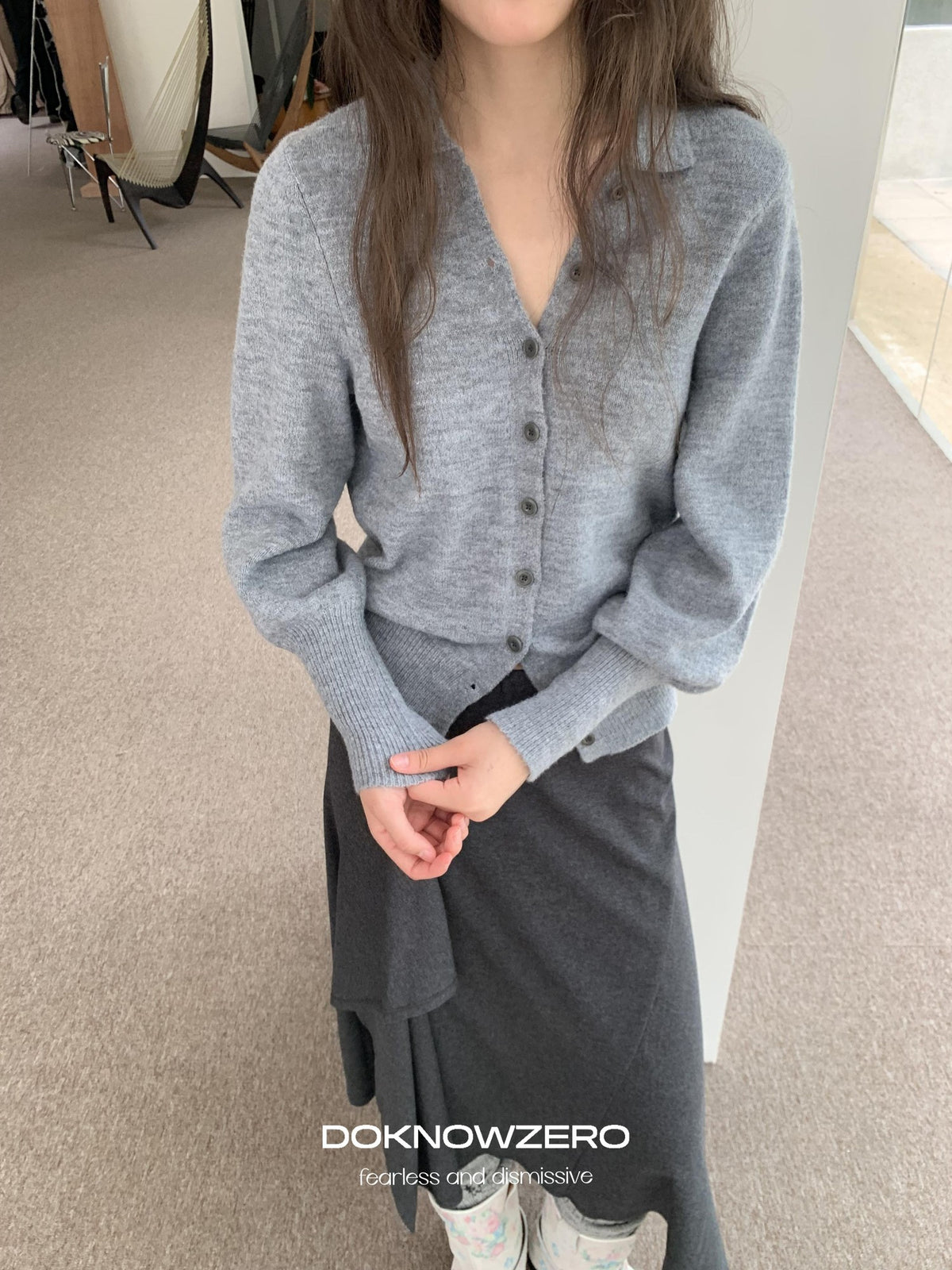 DKZ OFFICIAL Ruffled Asymmetric Patchwork Modal Wool Women&