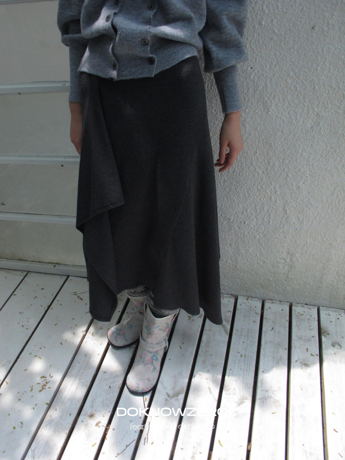 DKZ OFFICIAL Ruffled Asymmetric Patchwork Modal Wool Women&