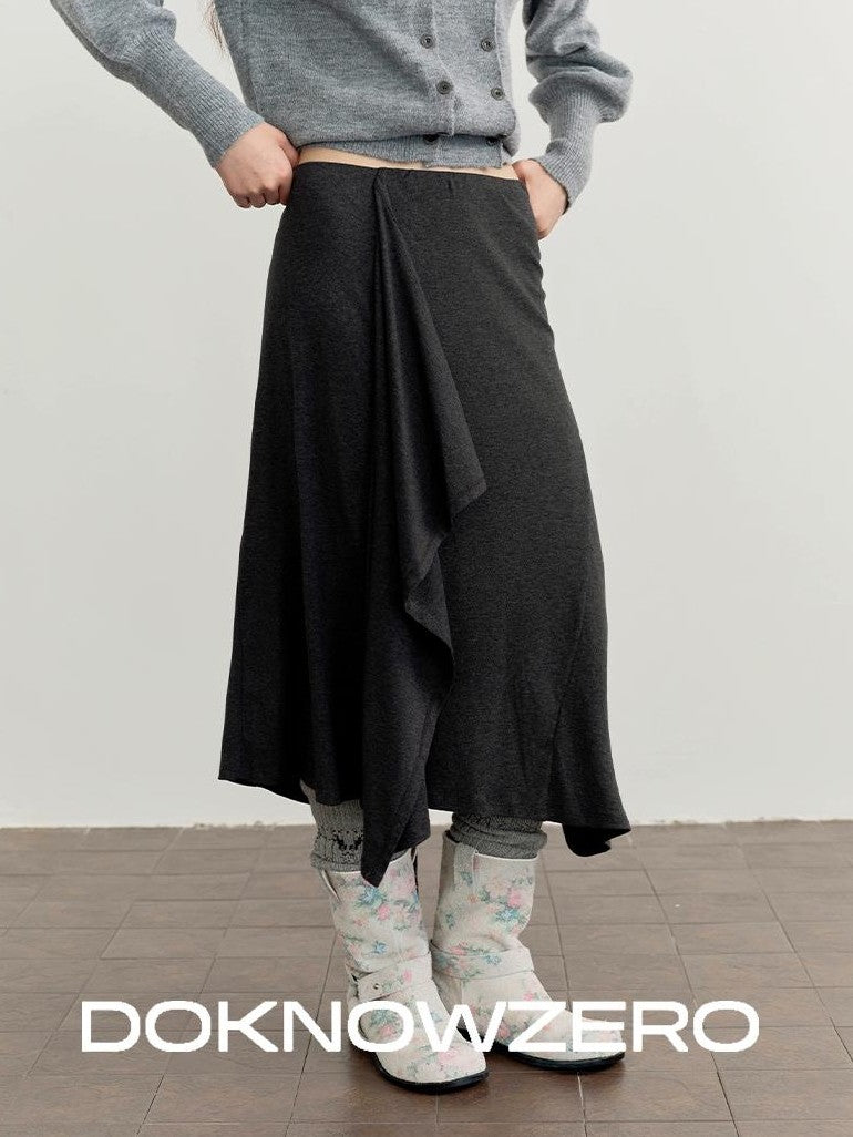 DKZ OFFICIAL Ruffled Asymmetric Patchwork Modal Wool Women&