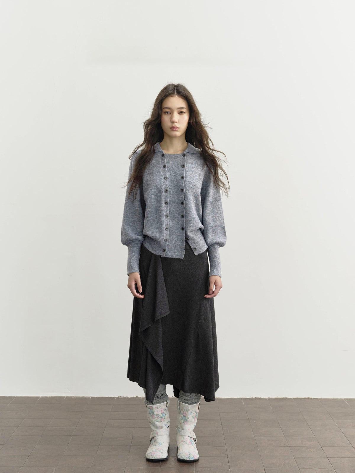 DKZ OFFICIAL Ruffled Asymmetric Patchwork Modal Wool Women&