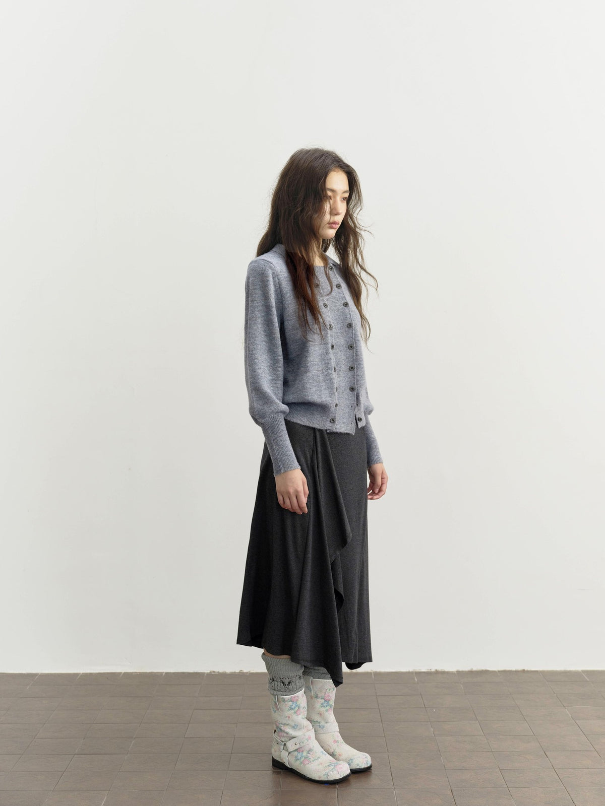 DKZ OFFICIAL Ruffled Asymmetric Patchwork Modal Wool Women&