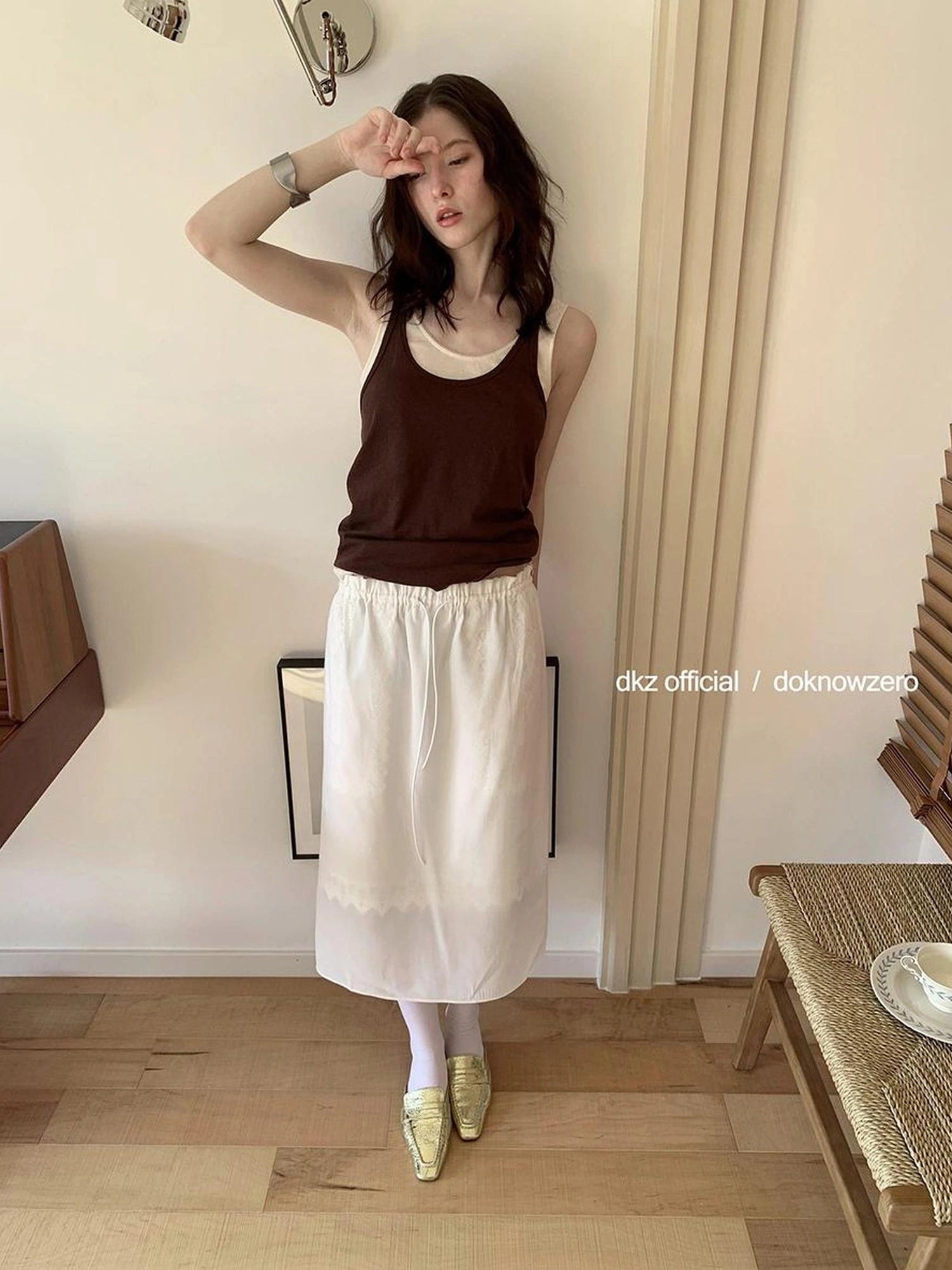 DKZ OFFICIAL Sheer Lace Straight Skirt In White