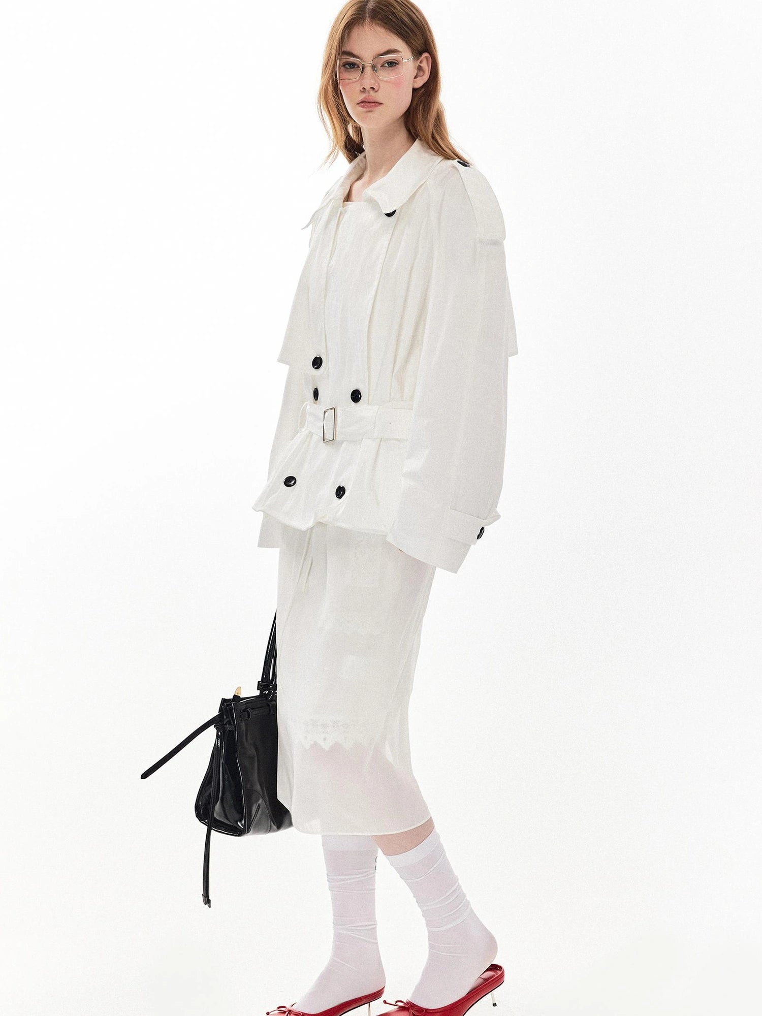 DKZ OFFICIAL Sheer Lace Straight Skirt In White