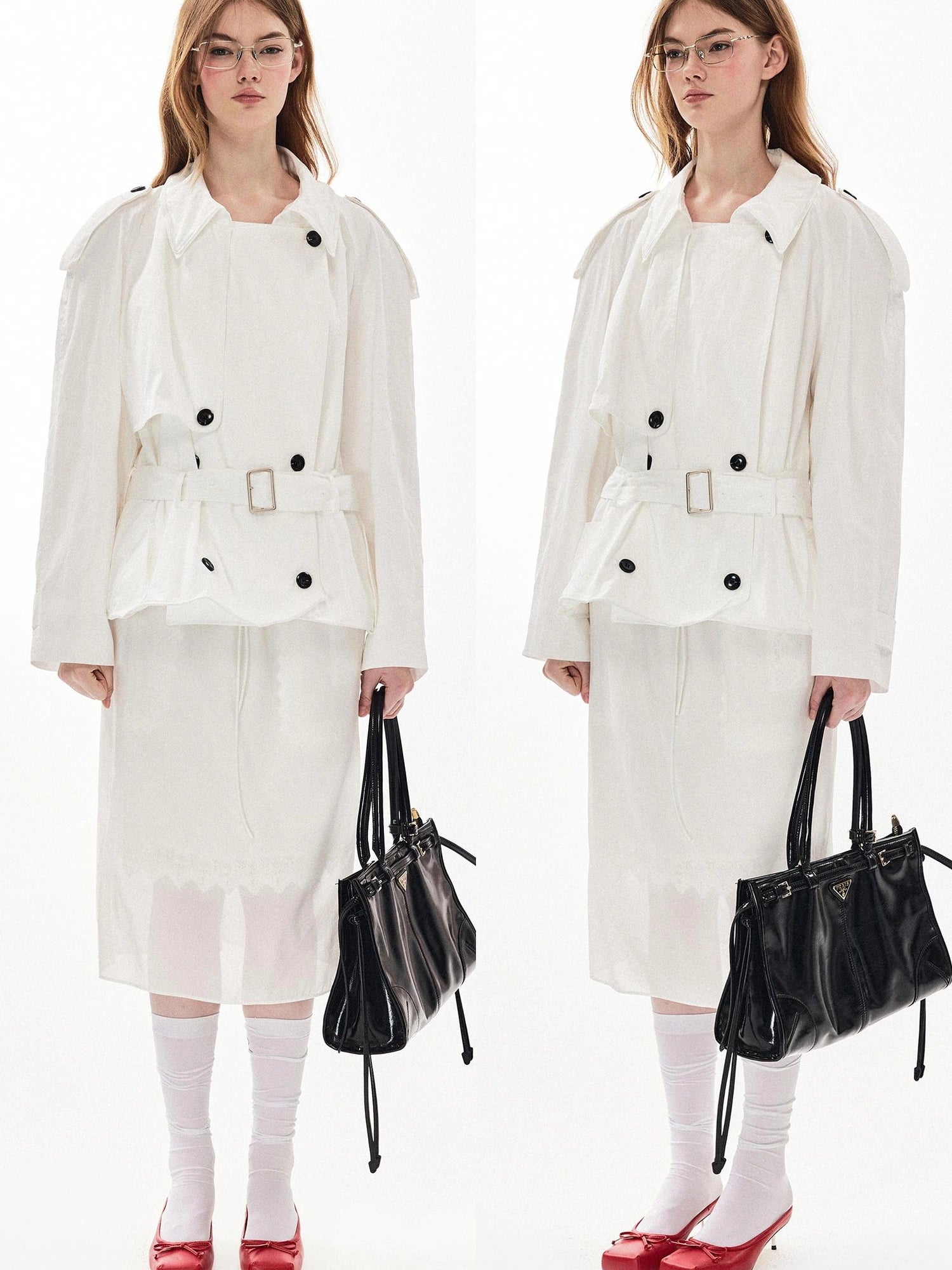 DKZ OFFICIAL Sheer Lace Straight Skirt In White