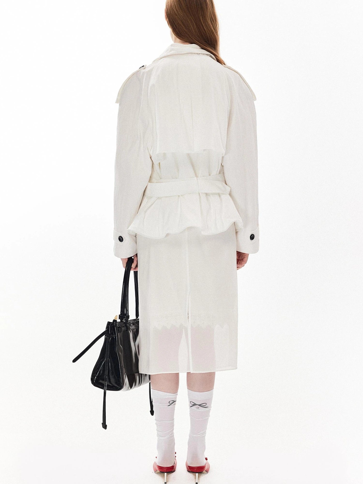 DKZ OFFICIAL Sheer Lace Straight Skirt In White