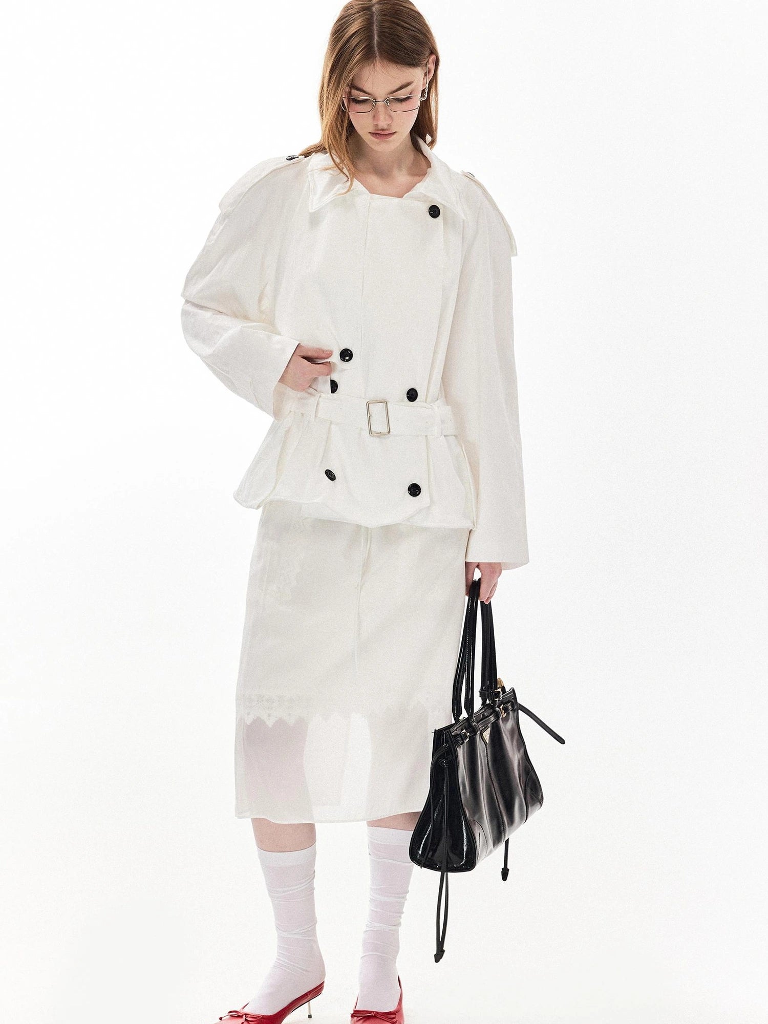 DKZ OFFICIAL Sheer Lace Straight Skirt In White
