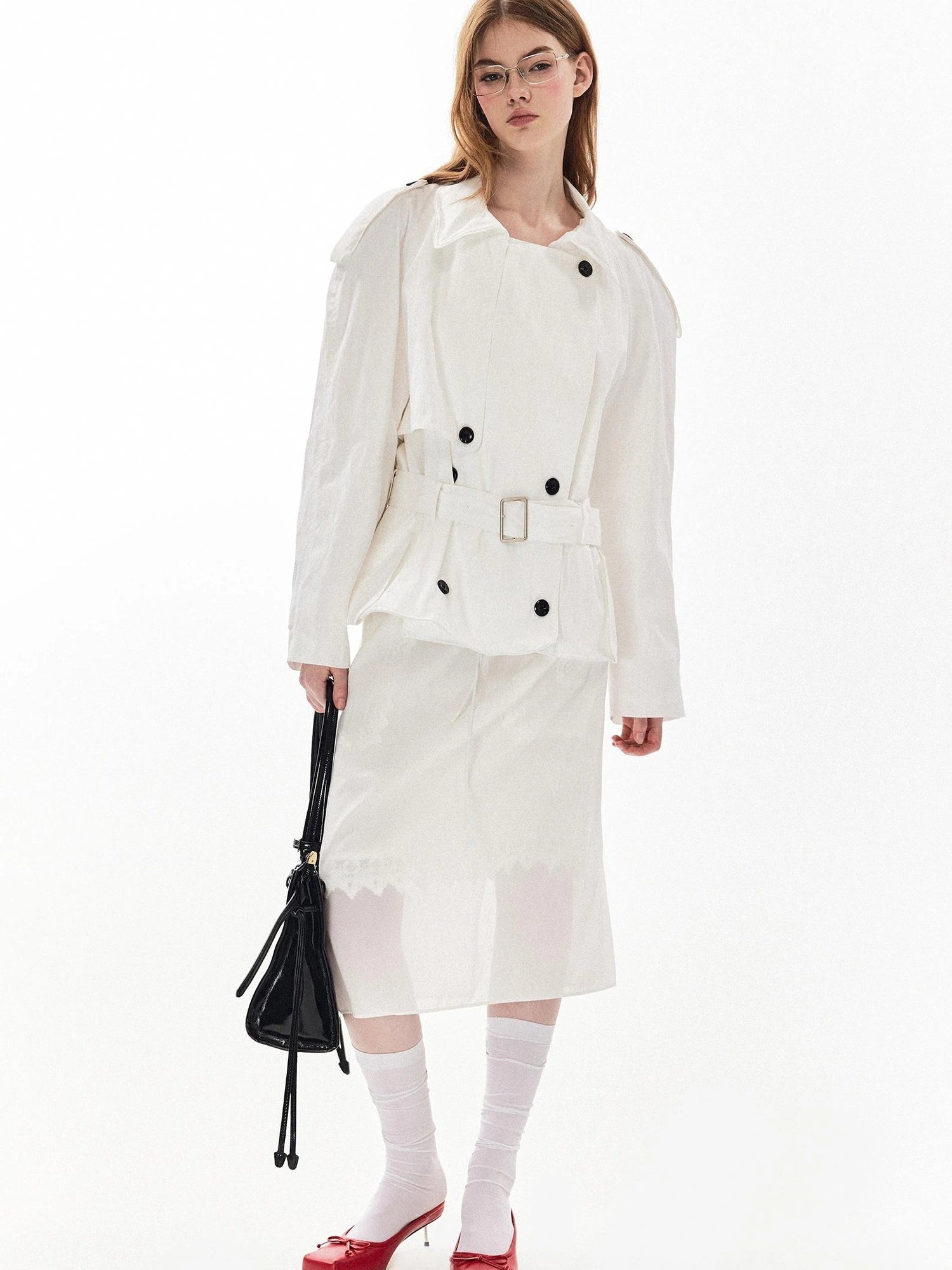 DKZ OFFICIAL Sheer Lace Straight Skirt In White