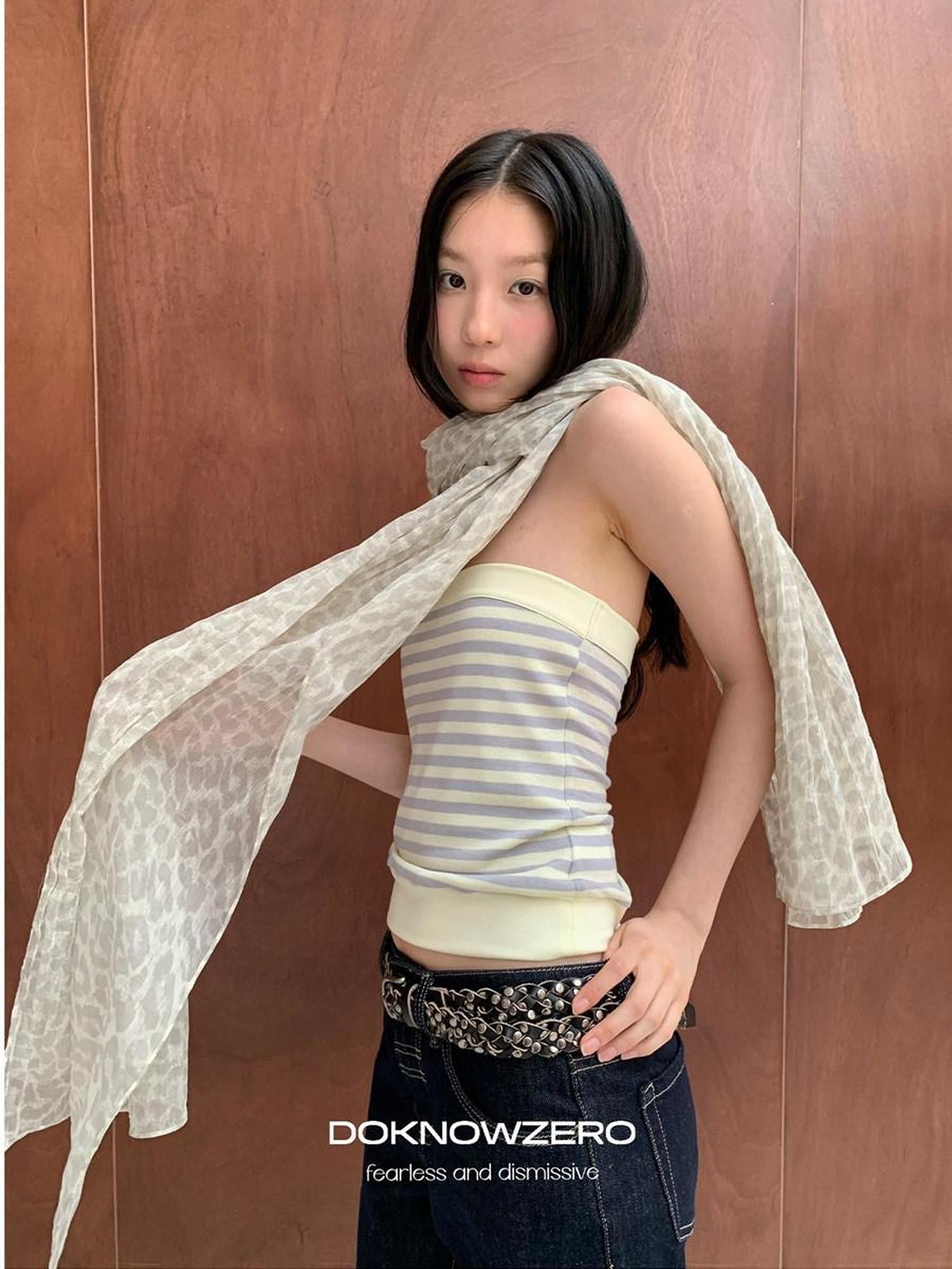DKZ OFFICIAL Sheer Layered Leopard Print Women&
