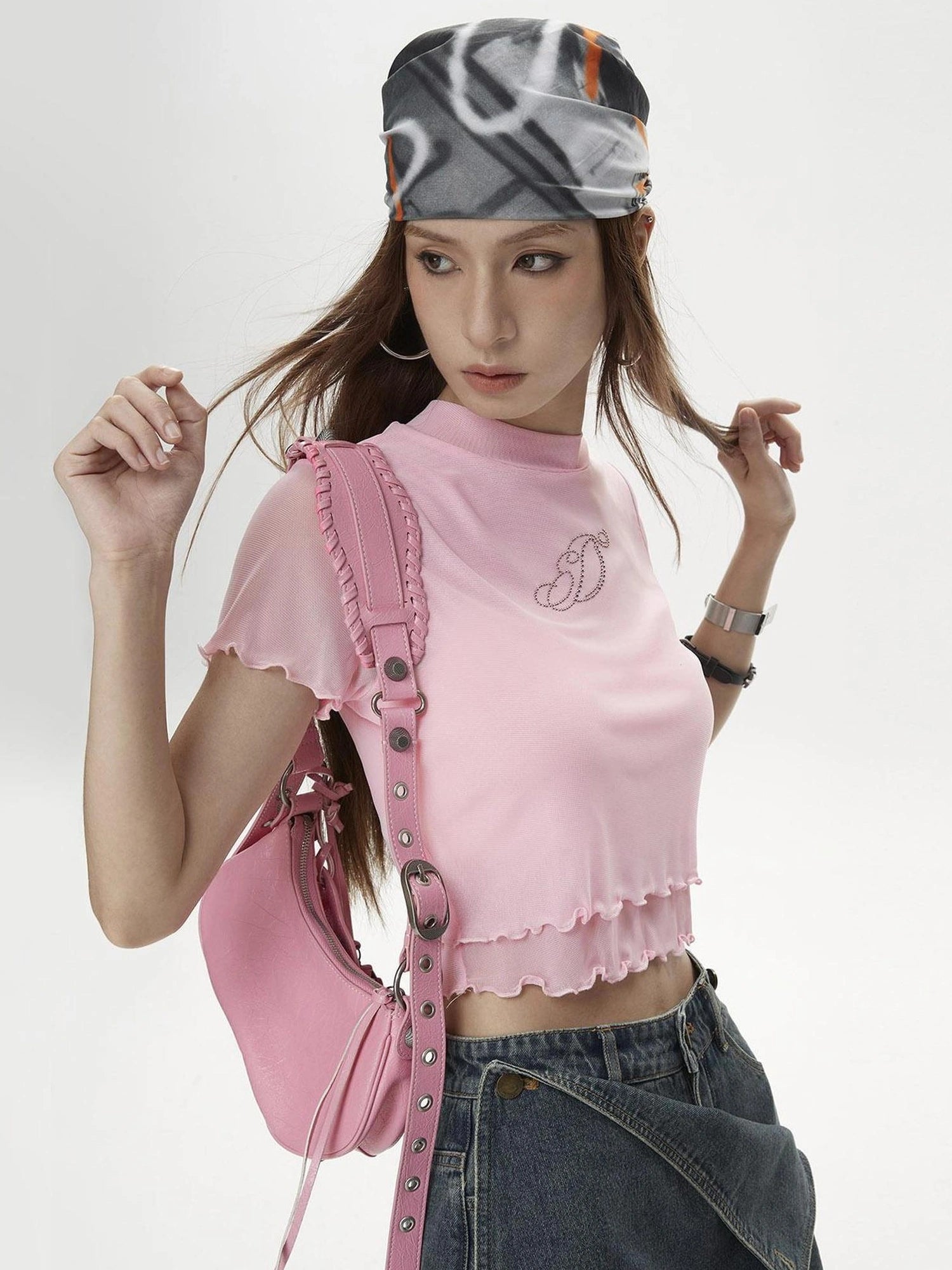 DKZ OFFICIAL Sheer Mesh Pink Tee With Sequins