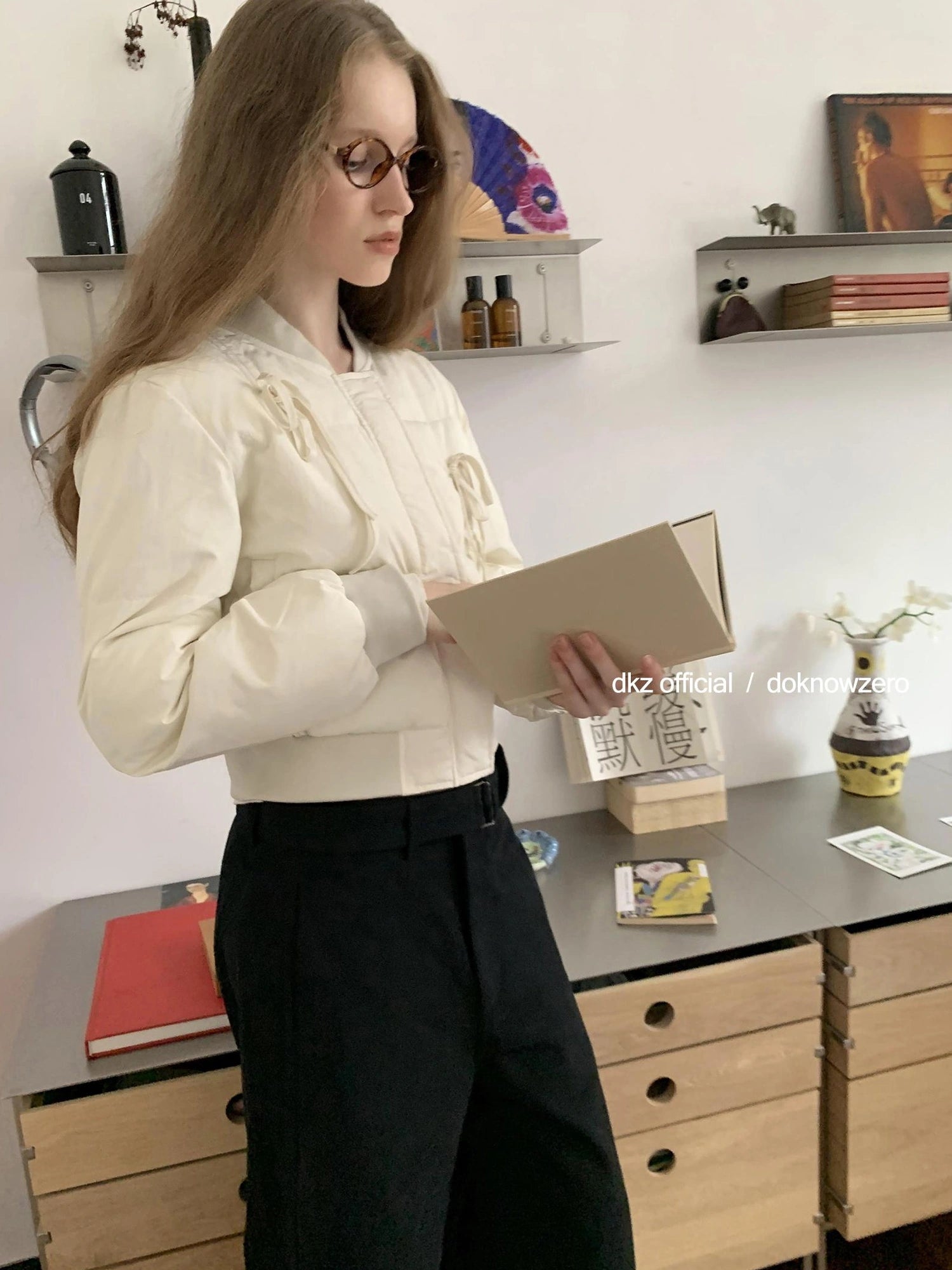 DKZ OFFICIAL Short Padded Jacket For Women Slim Fit Letter Print Autumn Winter Coat