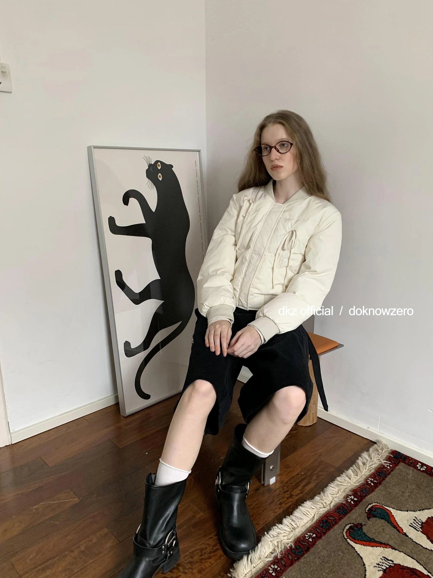 DKZ OFFICIAL Short Padded Jacket For Women Slim Fit Letter Print Autumn Winter Coat