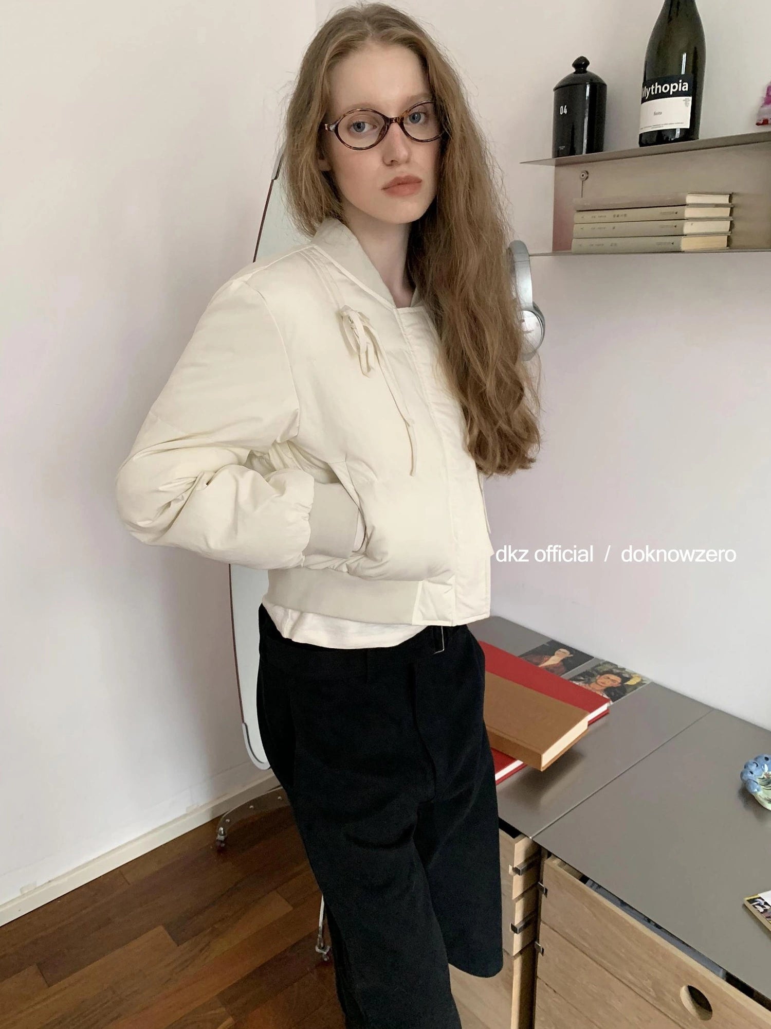 DKZ OFFICIAL Short Padded Jacket For Women Slim Fit Letter Print Autumn Winter Coat