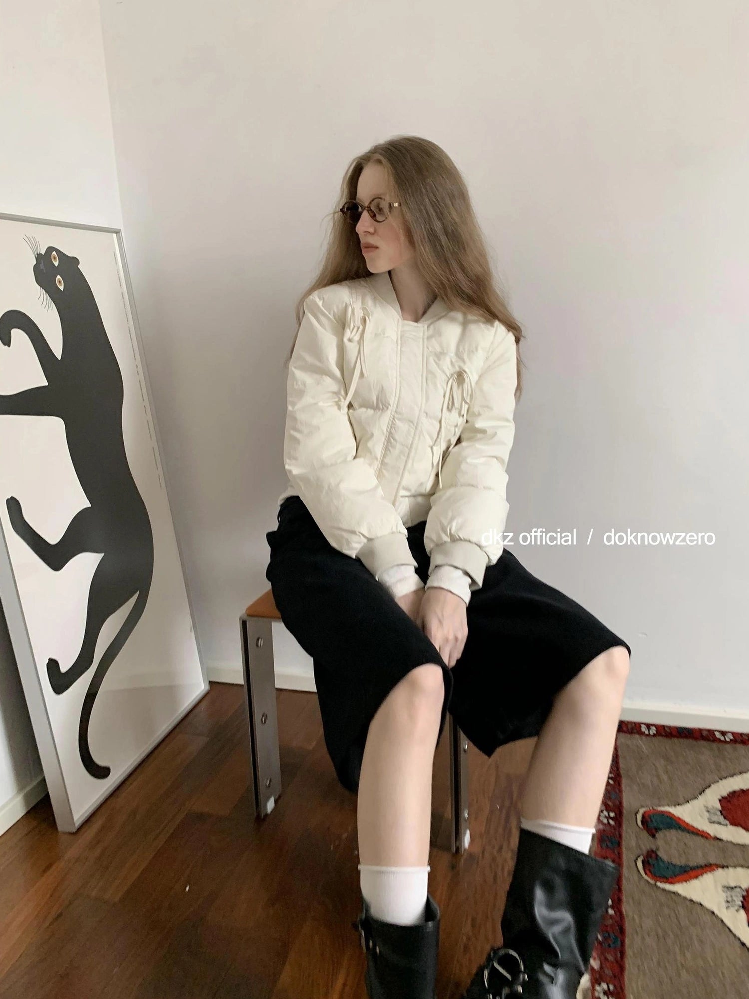 DKZ OFFICIAL Short Padded Jacket For Women Slim Fit Letter Print Autumn Winter Coat