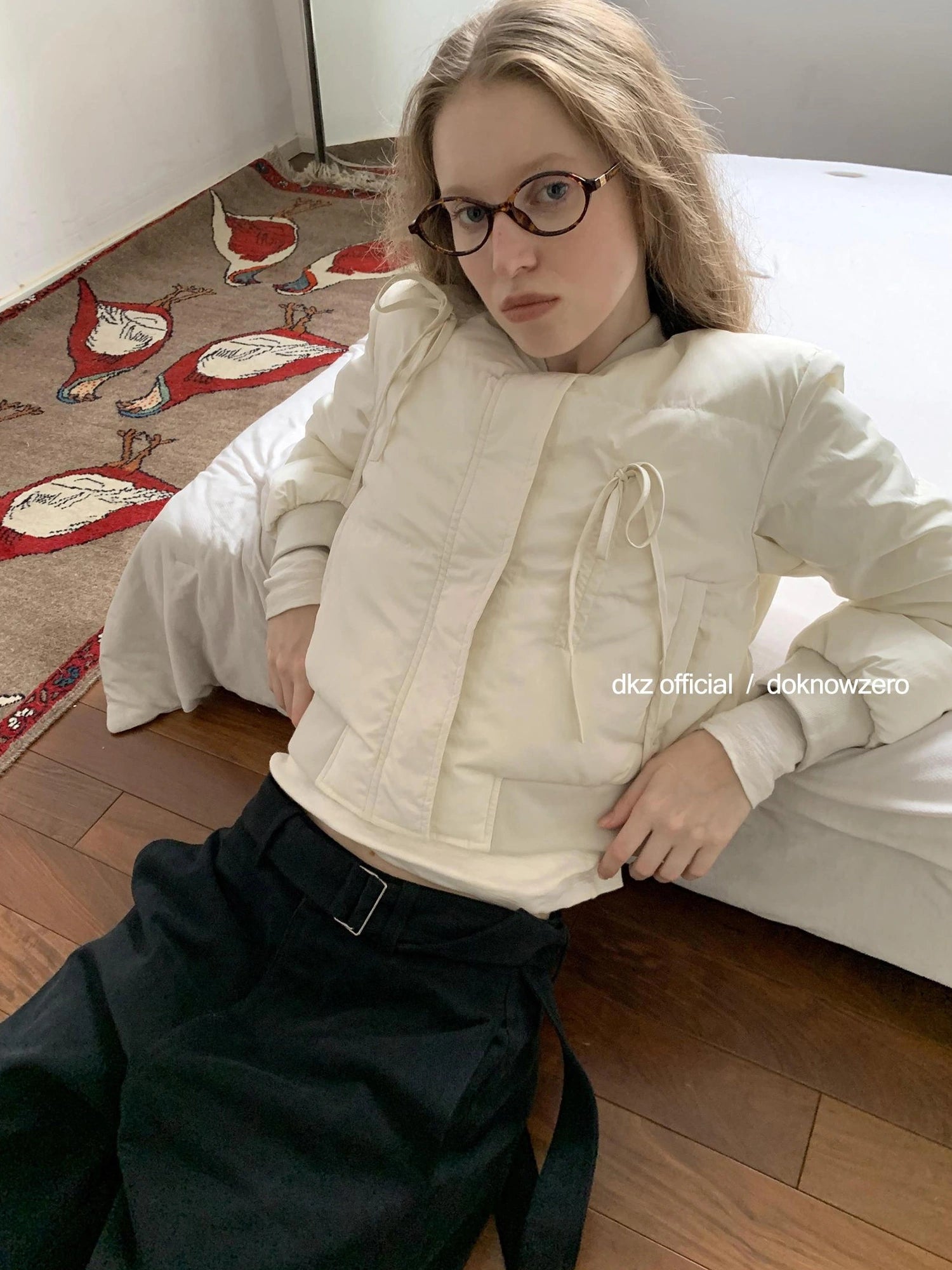 DKZ OFFICIAL Short Padded Jacket For Women Slim Fit Letter Print Autumn Winter Coat