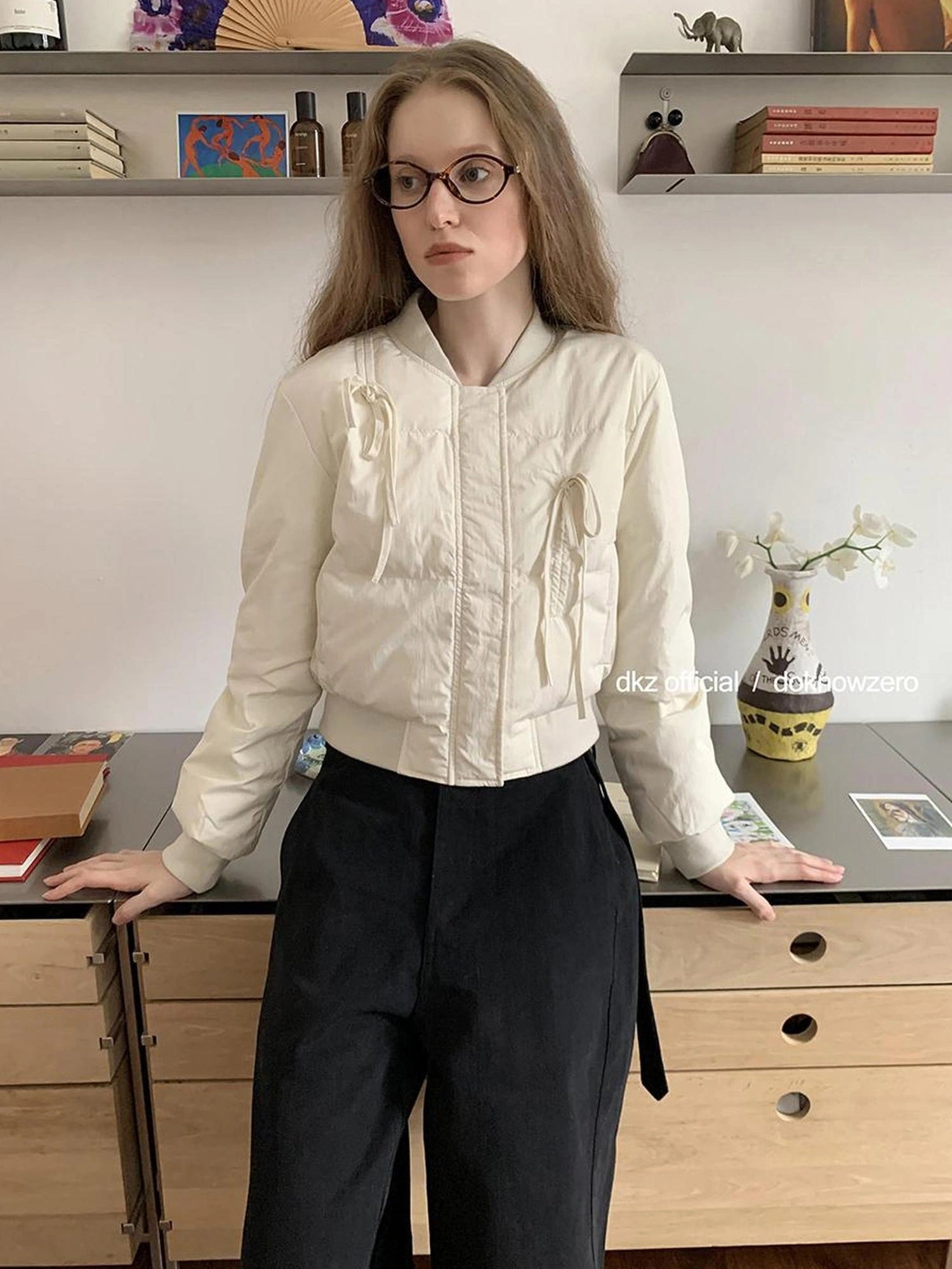 DKZ OFFICIAL Short Padded Jacket For Women Slim Fit Letter Print Autumn Winter Coat