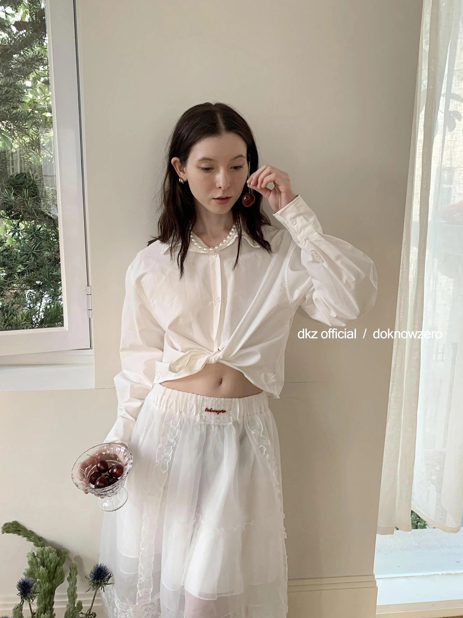 DKZ OFFICIAL Short Sleeve Fishbone Edge Shirt Women Spring Summer Loose Casual Top