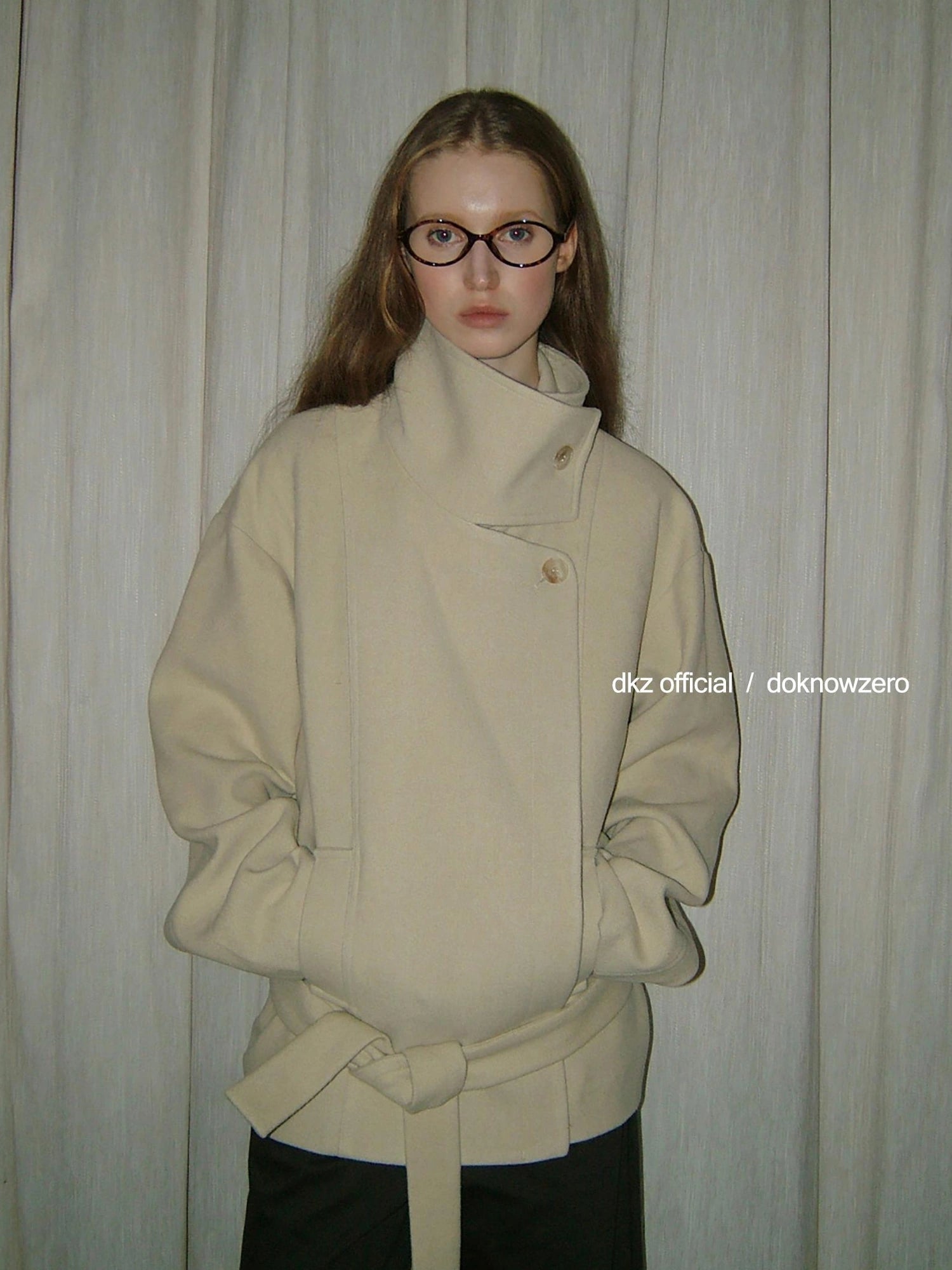 DKZ OFFICIAL Short Wool Blend Trench Coat With Stand Collar