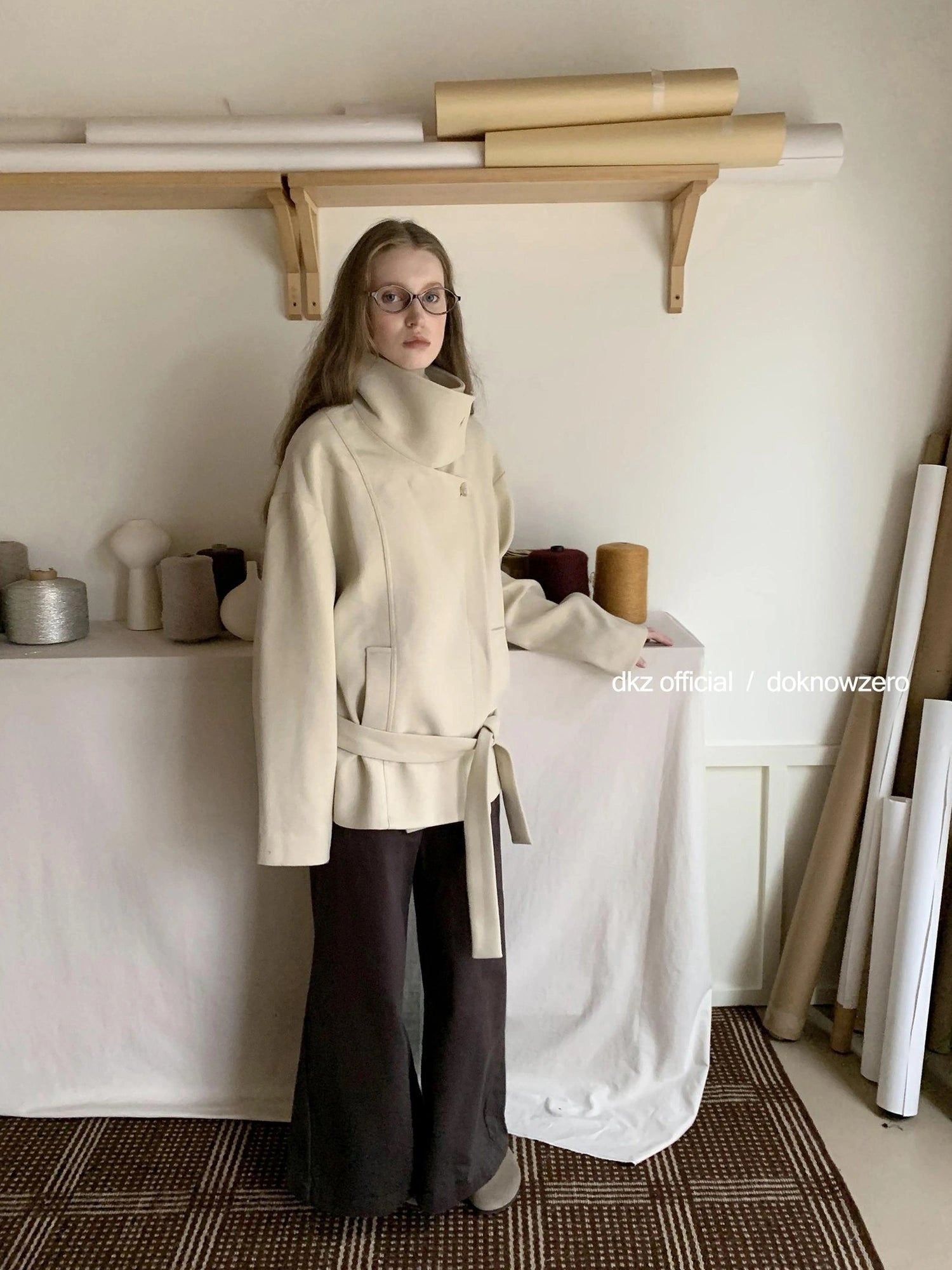 DKZ OFFICIAL Short Wool Blend Trench Coat With Stand Collar