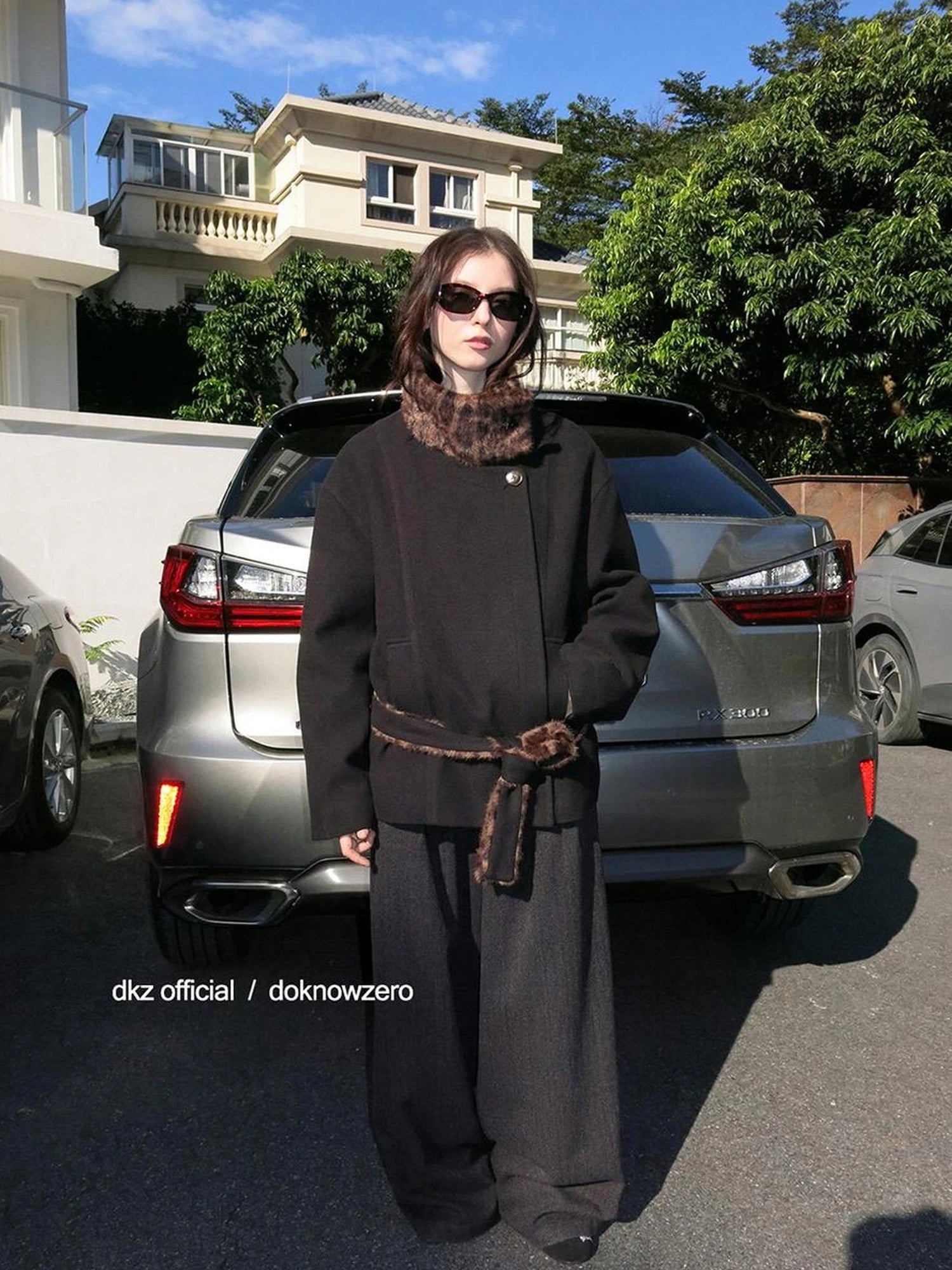 DKZ OFFICIAL Short Wool Blend Trench Coat With Stand Collar